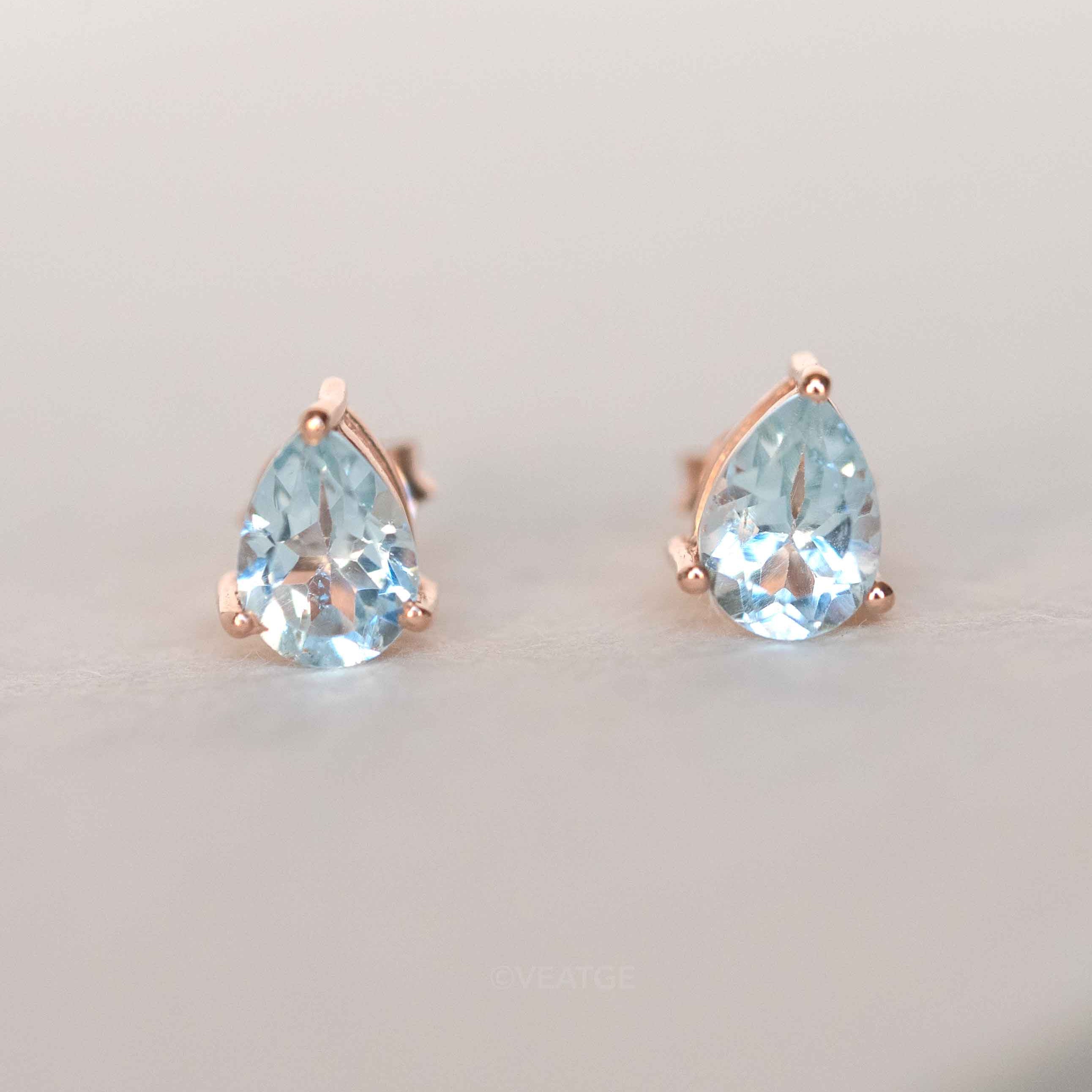 Blue Topaz Stud Earrings Second Piercing Cartilage gifts for girls bff girlfriends