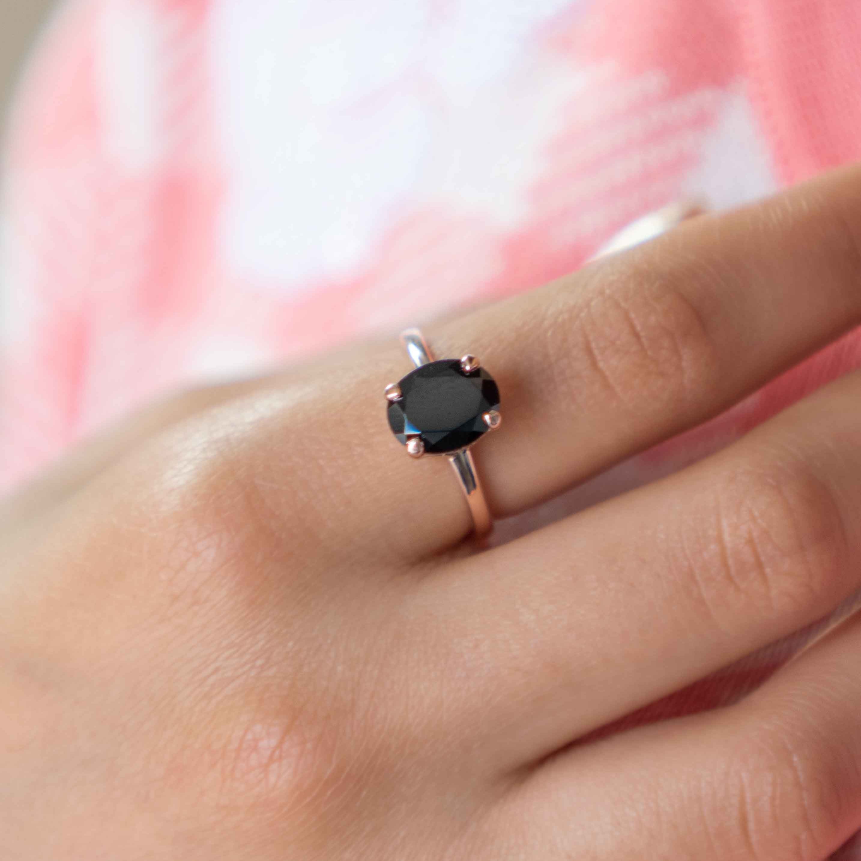 Black Onyx Gemstone Natural Genuine Rose Gold Large Statement Rings gifts for women