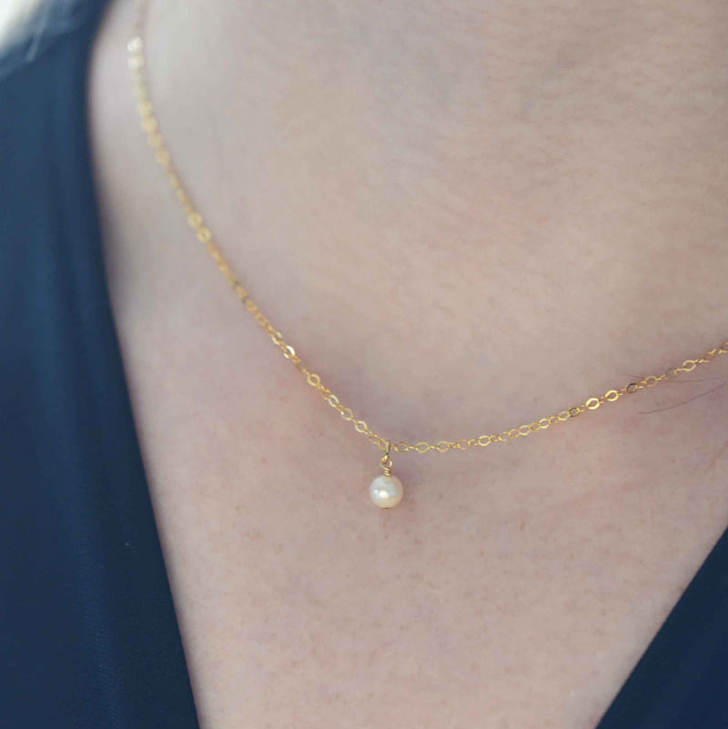 Dainty Pearl Necklace Gold Filled Chain 14k