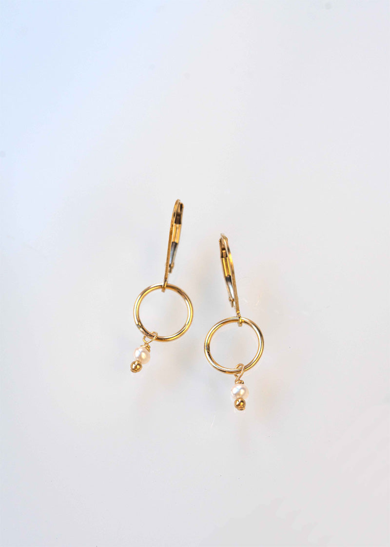 Delicate dangle gold pearl earrings gift for girls