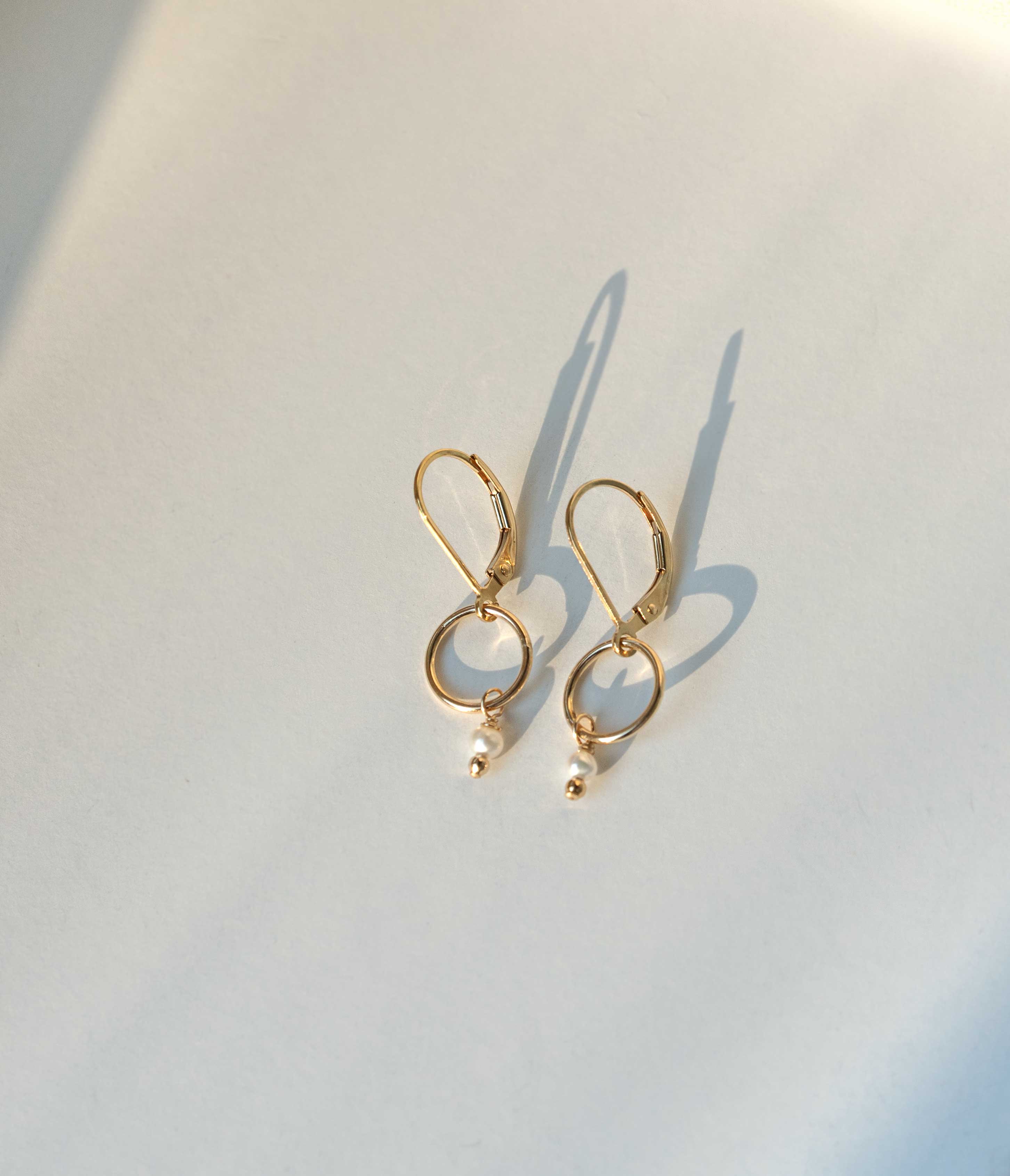 Delicate dangle gold pearl earrings gift for girls