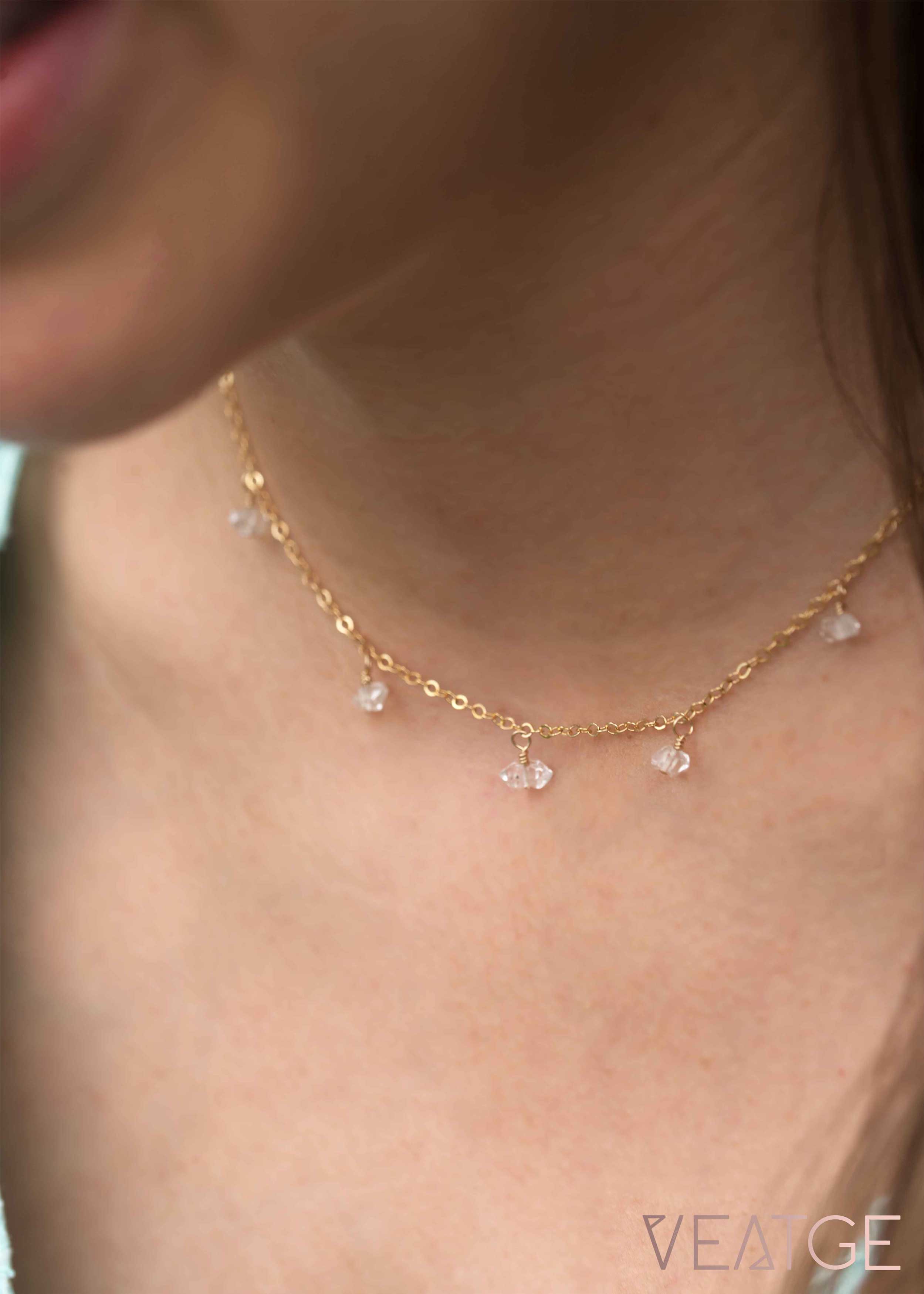 Dew Drop Delicate Gold Necklace Herkimer Diamond Bridal Jewelry