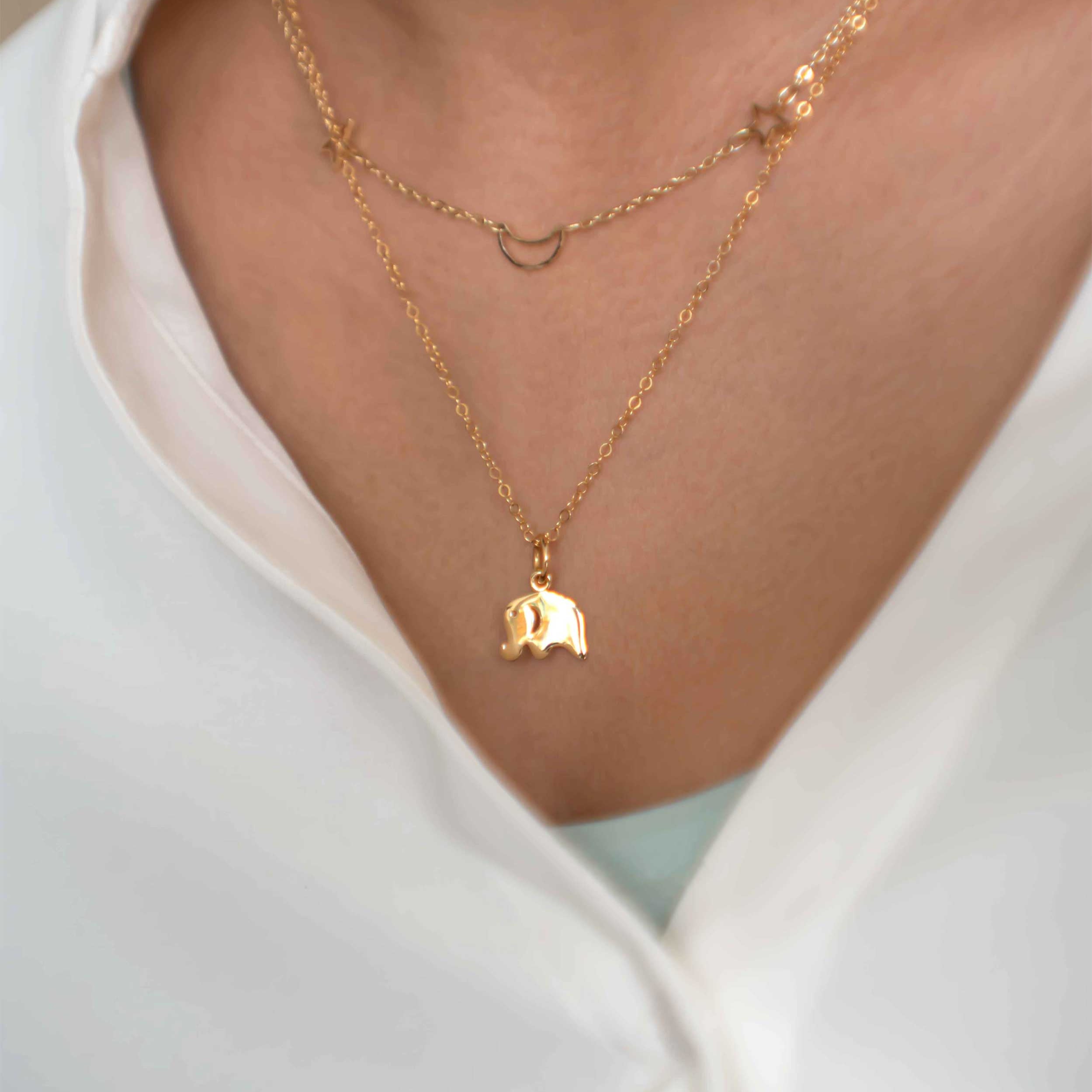 Elephant Charm Pendant Gold Dainty Necklace Cute gifts for girlfriend bff Christmas graduation