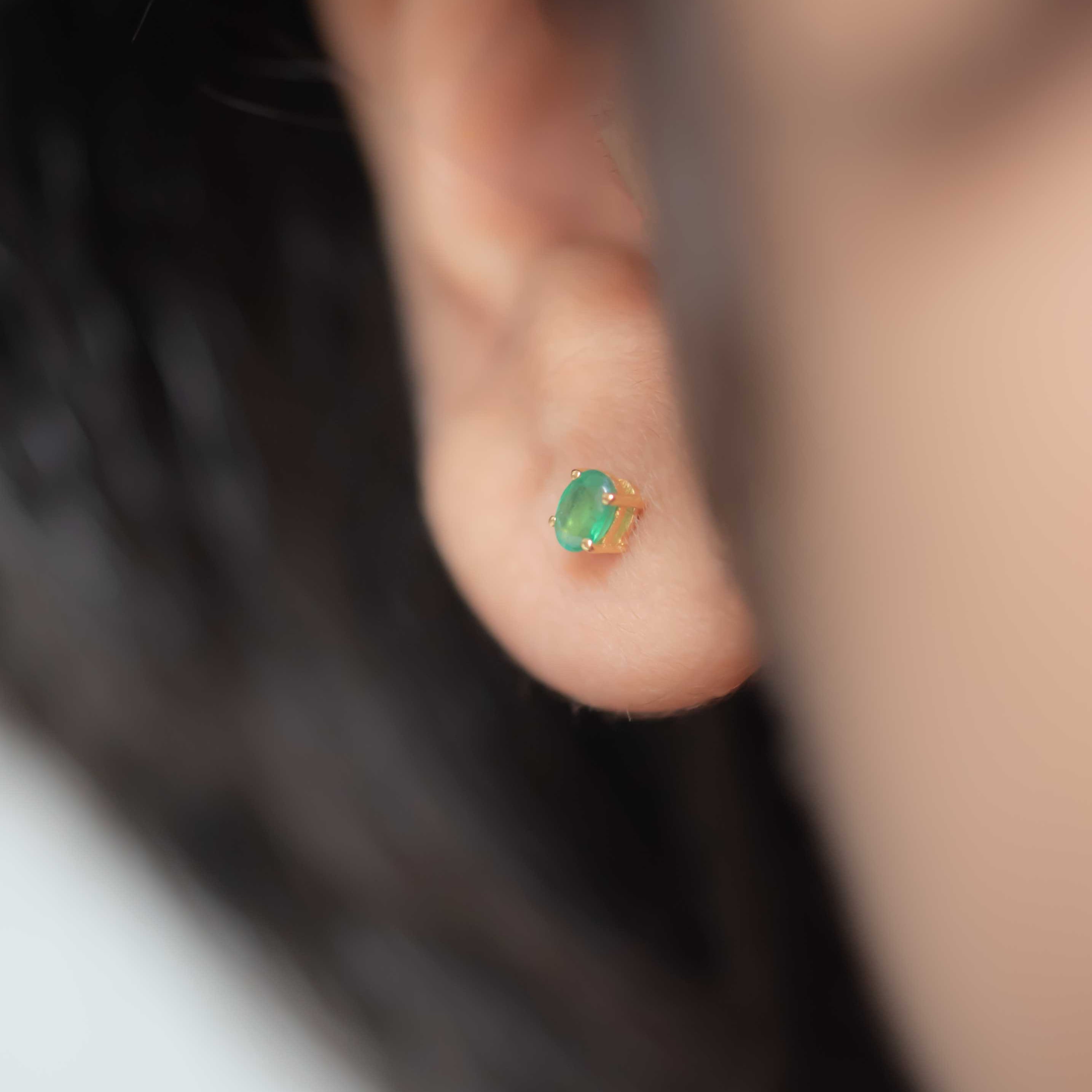 Emerald Studs Gold Dainty small cartilage second piercing gift for girls