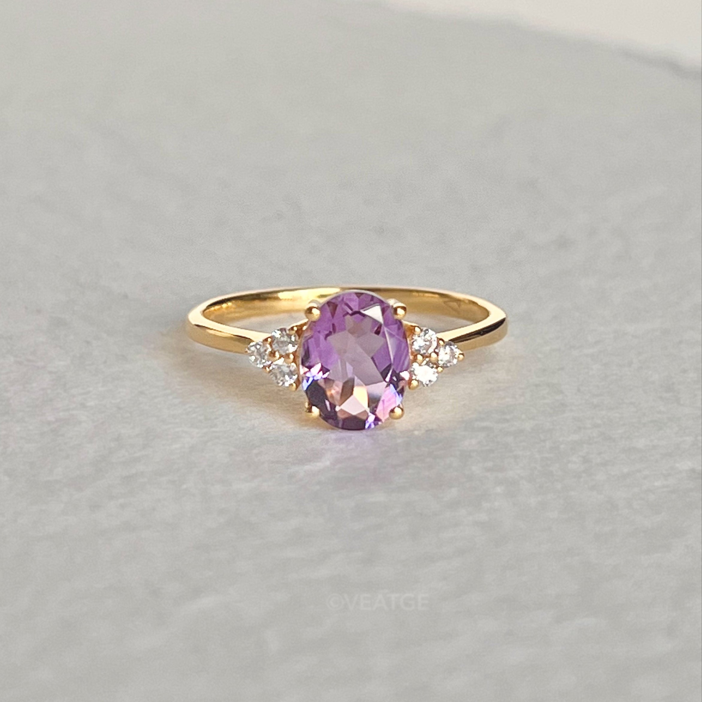 gold Amethyst ring February Birthstone Natural Genuine Gemstone Engagement Rings for Women