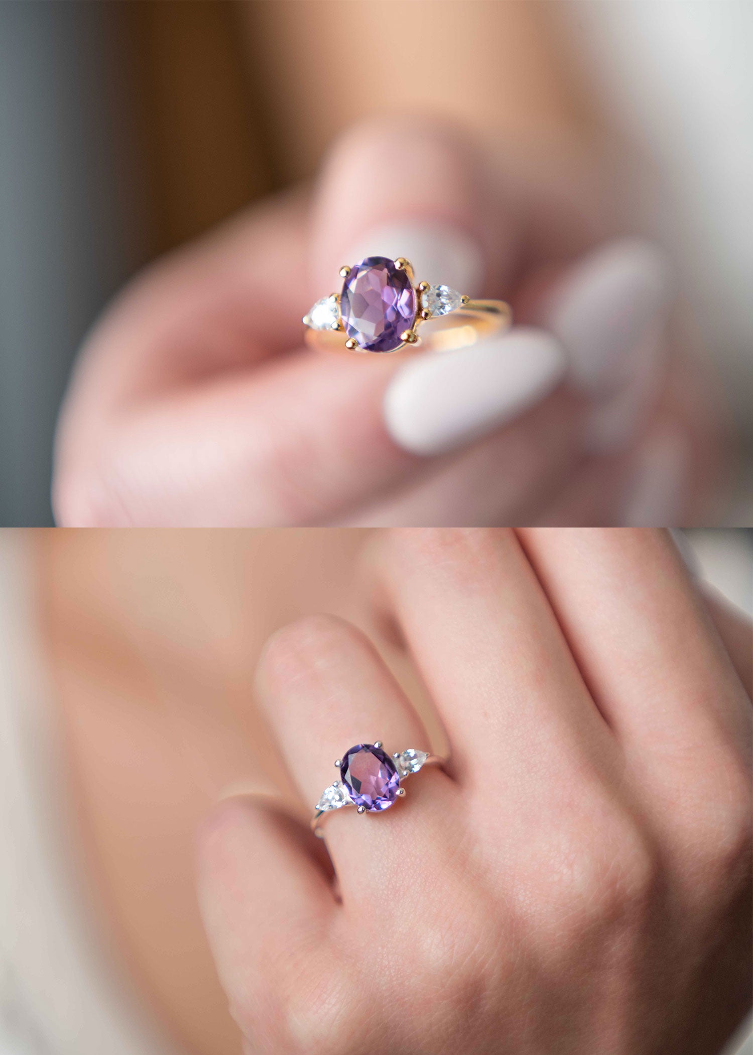 Amethyst Ring 925 Sterling Silver Gold Engagement Proposal Anniversary Birthday February Birthstone Ring Rings Gifts for Women Girlfriend Promise Rings