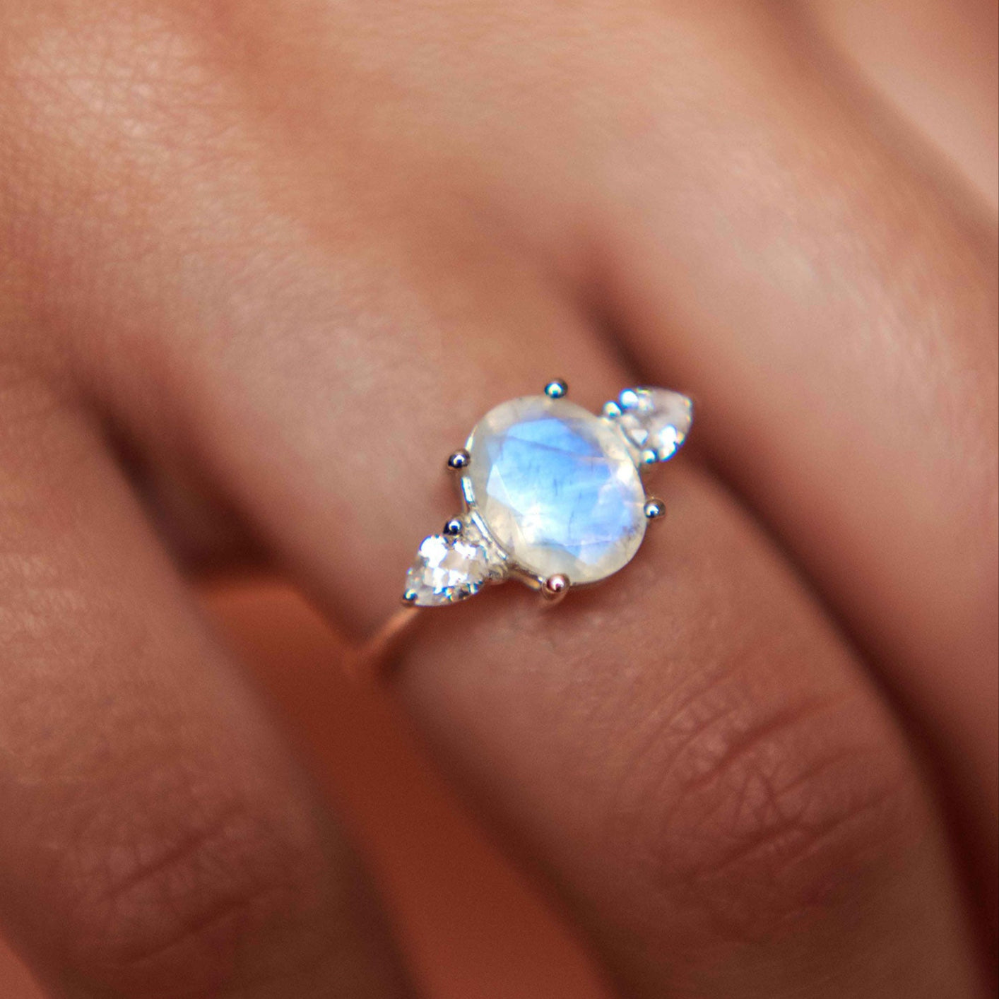 Genuine Natural Moonstone Florence Wedding Engagement Promise Ring Gold Silver Gifts for Women Birthday Anniversary Mothers day gifts for her