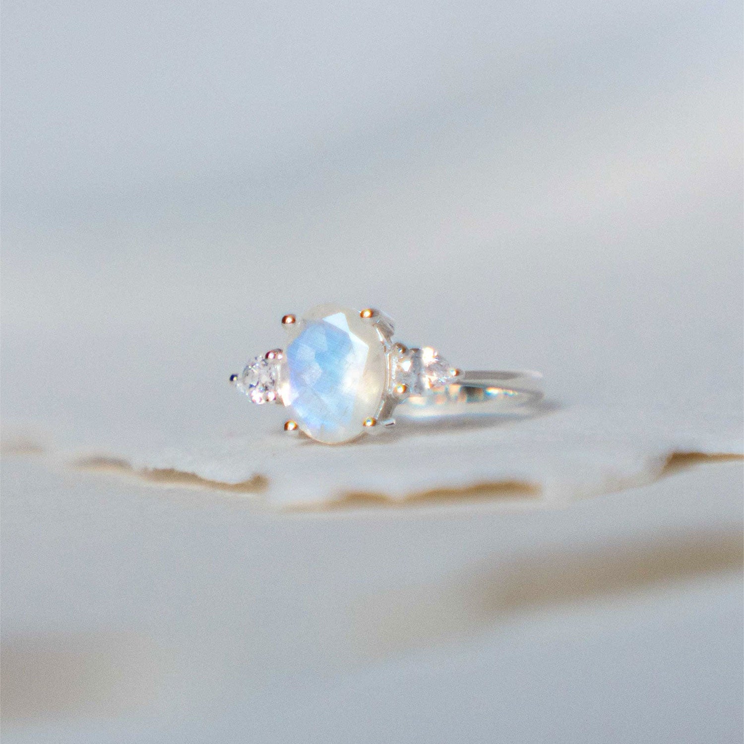 Genuine Natural Moonstone Florence Wedding Engagement Promise Ring Gold Silver Gifts for Women Birthday Anniversary Mothers day gifts for her