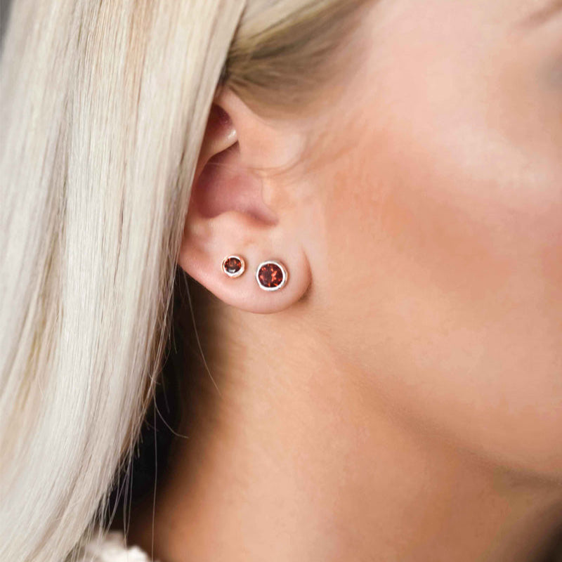 garnet earrings studs sterling silver january birthstone