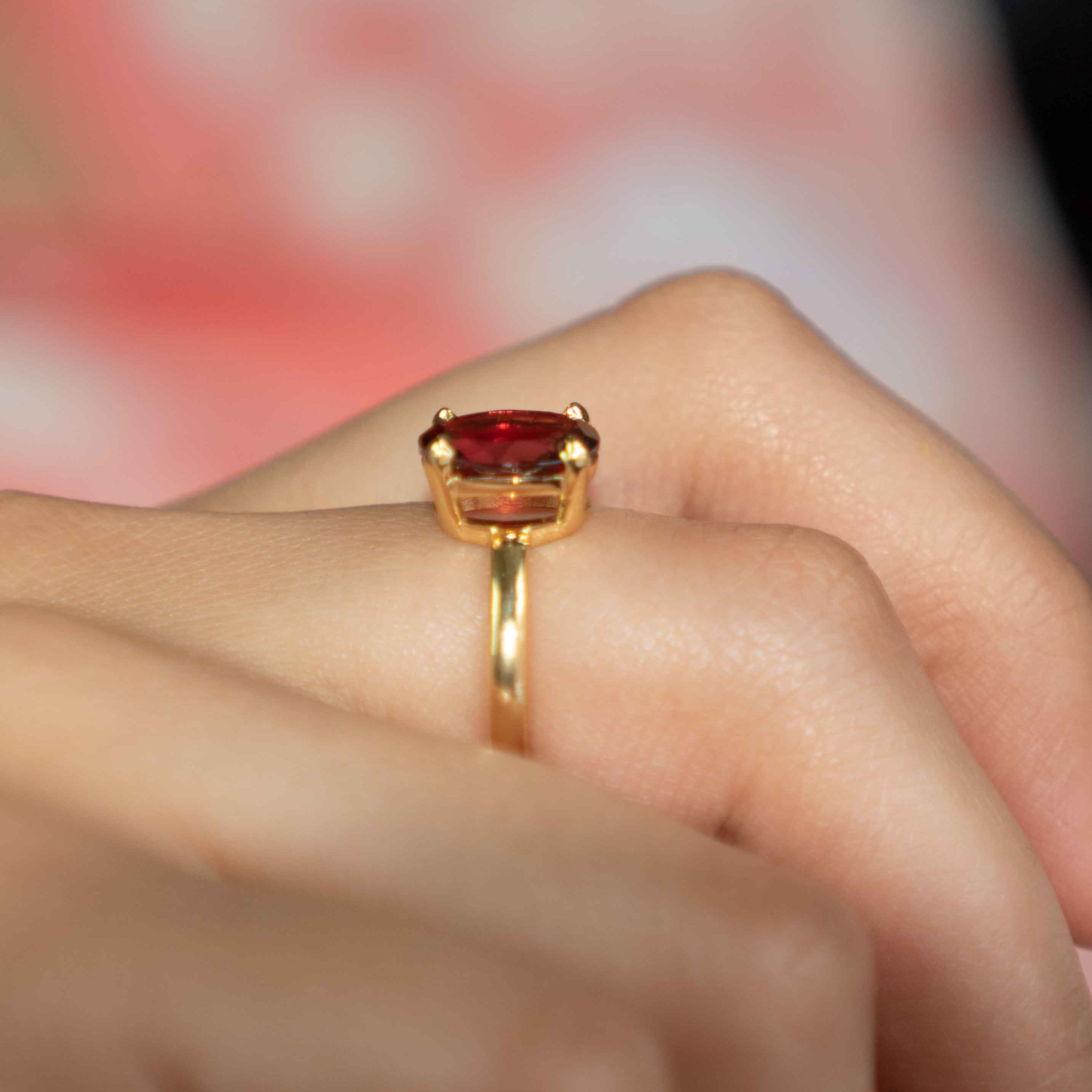 Genuine Red Garnet Natural Gemstone Gold Plated Vermeil high quality January birthstone ring gifts for women