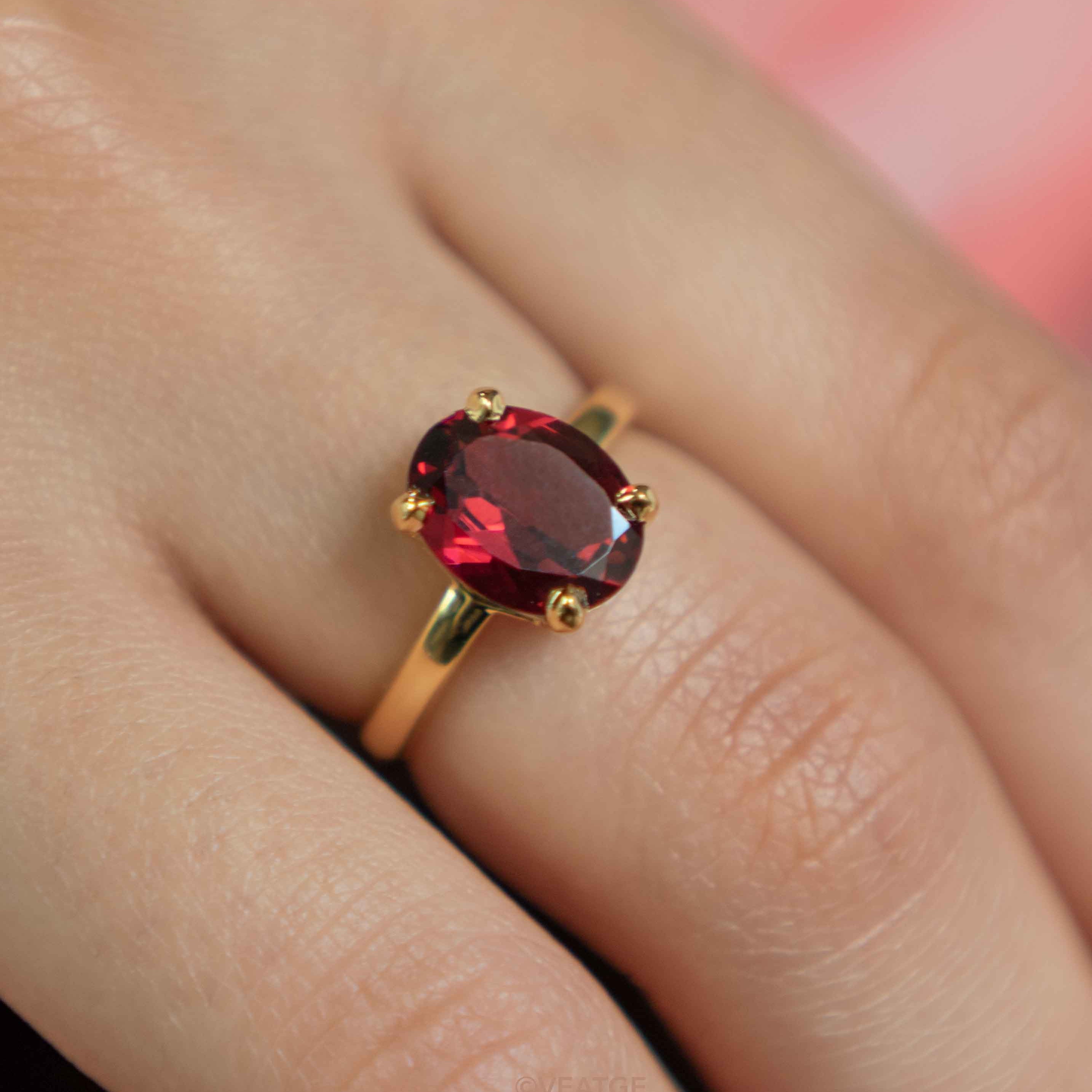 Genuine Red Garnet Natural Gemstone Gold Plated Vermeil high quality January birthstone ring gifts for women