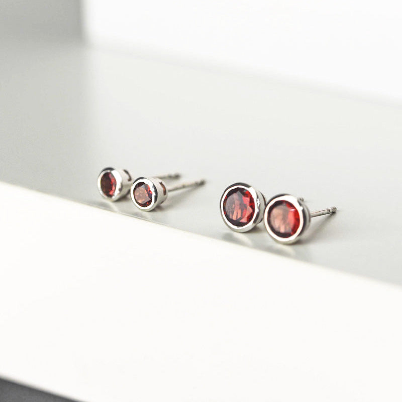 Garnet Silver Studs Earrings Cartilage