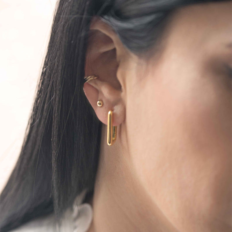 Rectangle Hoops Earrings Thick Bold Minimalist Geometric Huggies Gold Plated