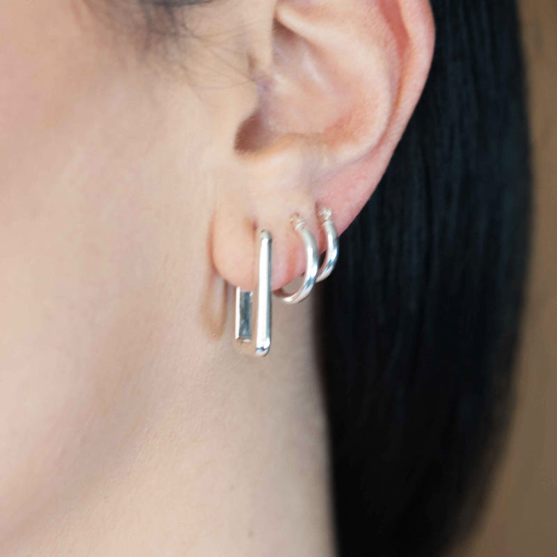 Rectangle Hoops Earrings Thick Bold Minimalist Geometric Huggies Sterling silver 925