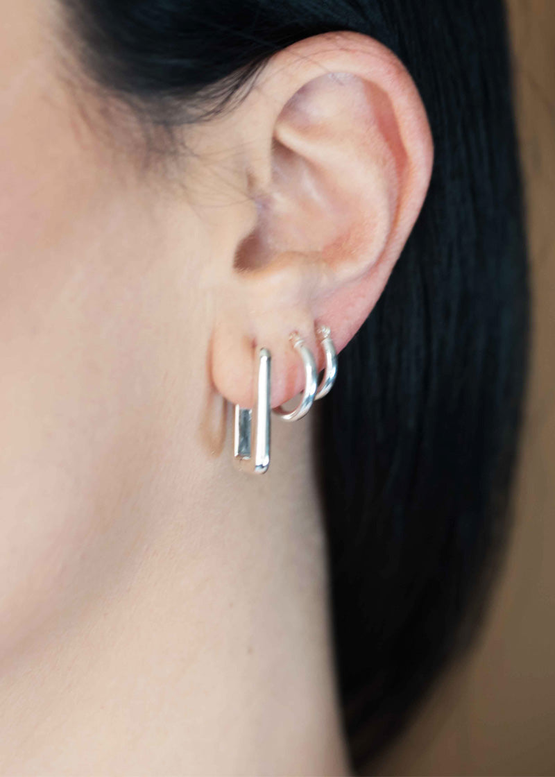 Rectangle Hoops Earrings Thick Bold Minimalist Geometric  Huggies Sterling silver 925