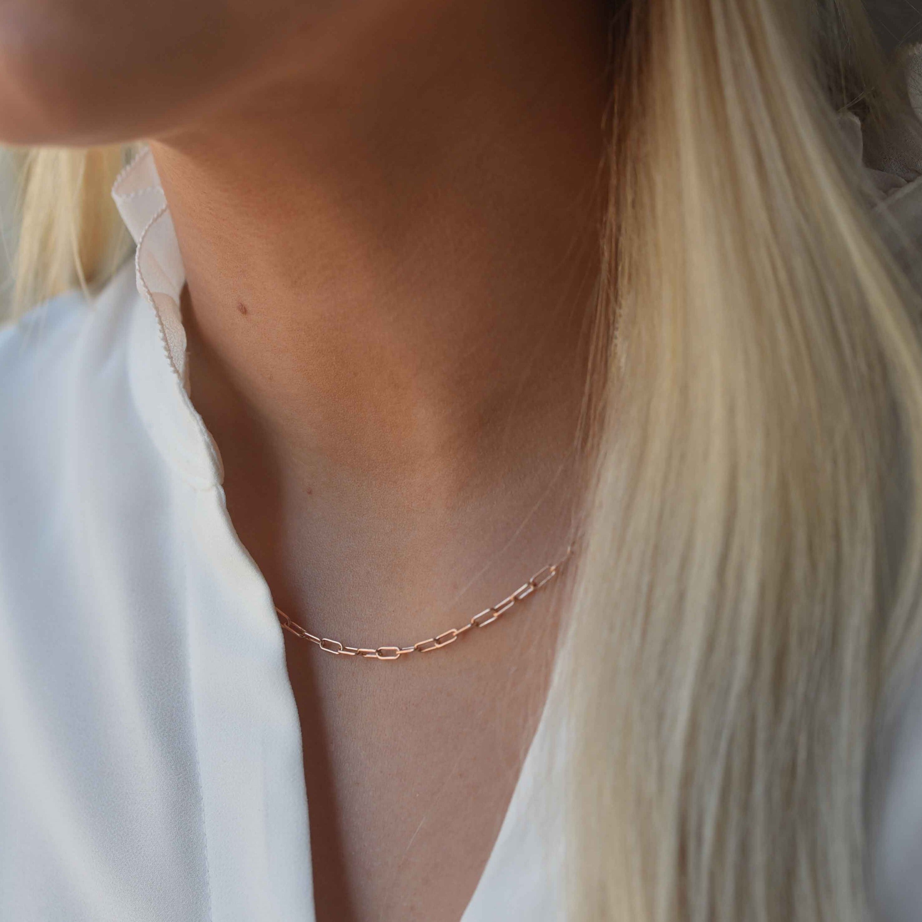 Rose gold rectangle link chain paperclip chain chunky chain necklace