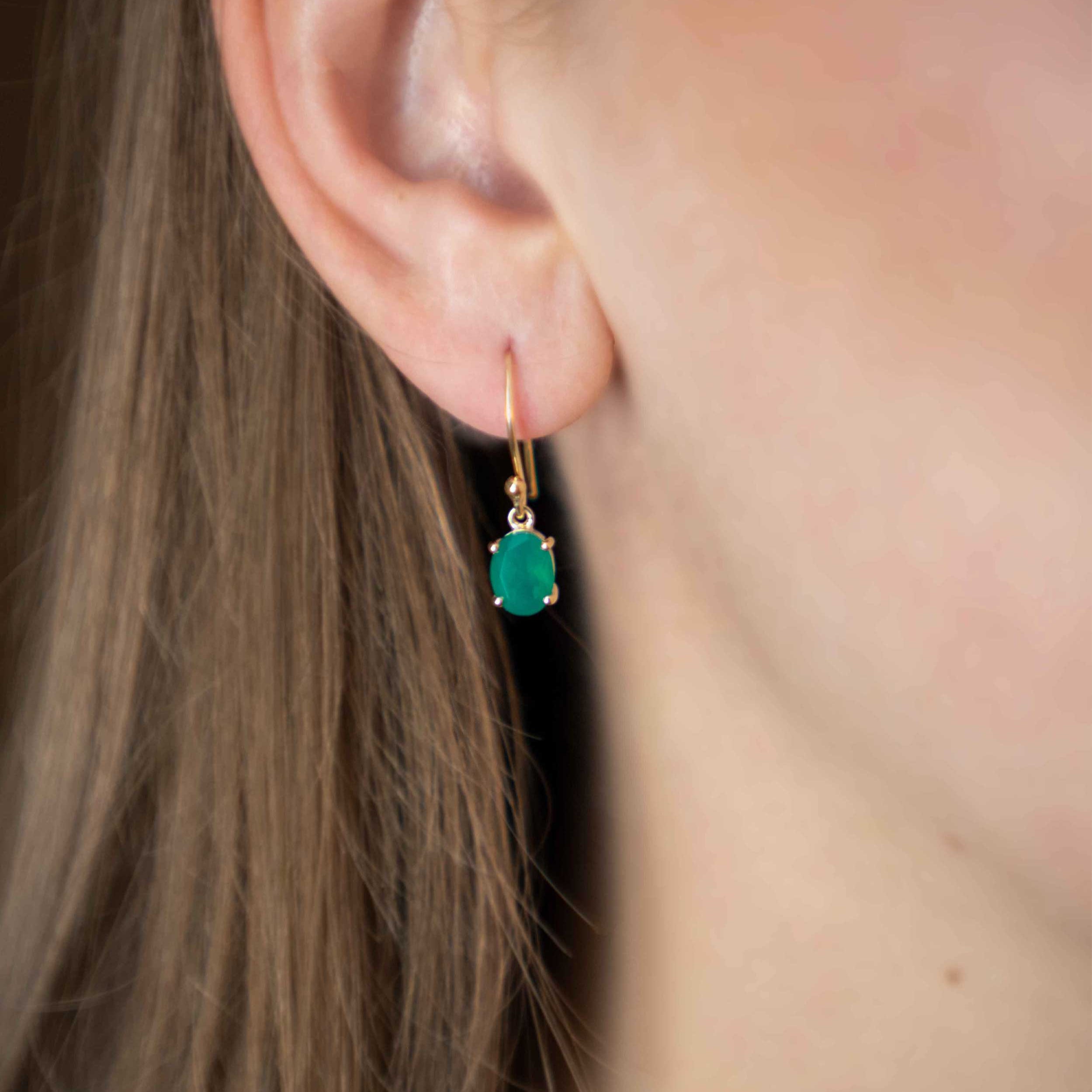 Green Onyx Dangle Drop Gold Earrings gifts for women girls