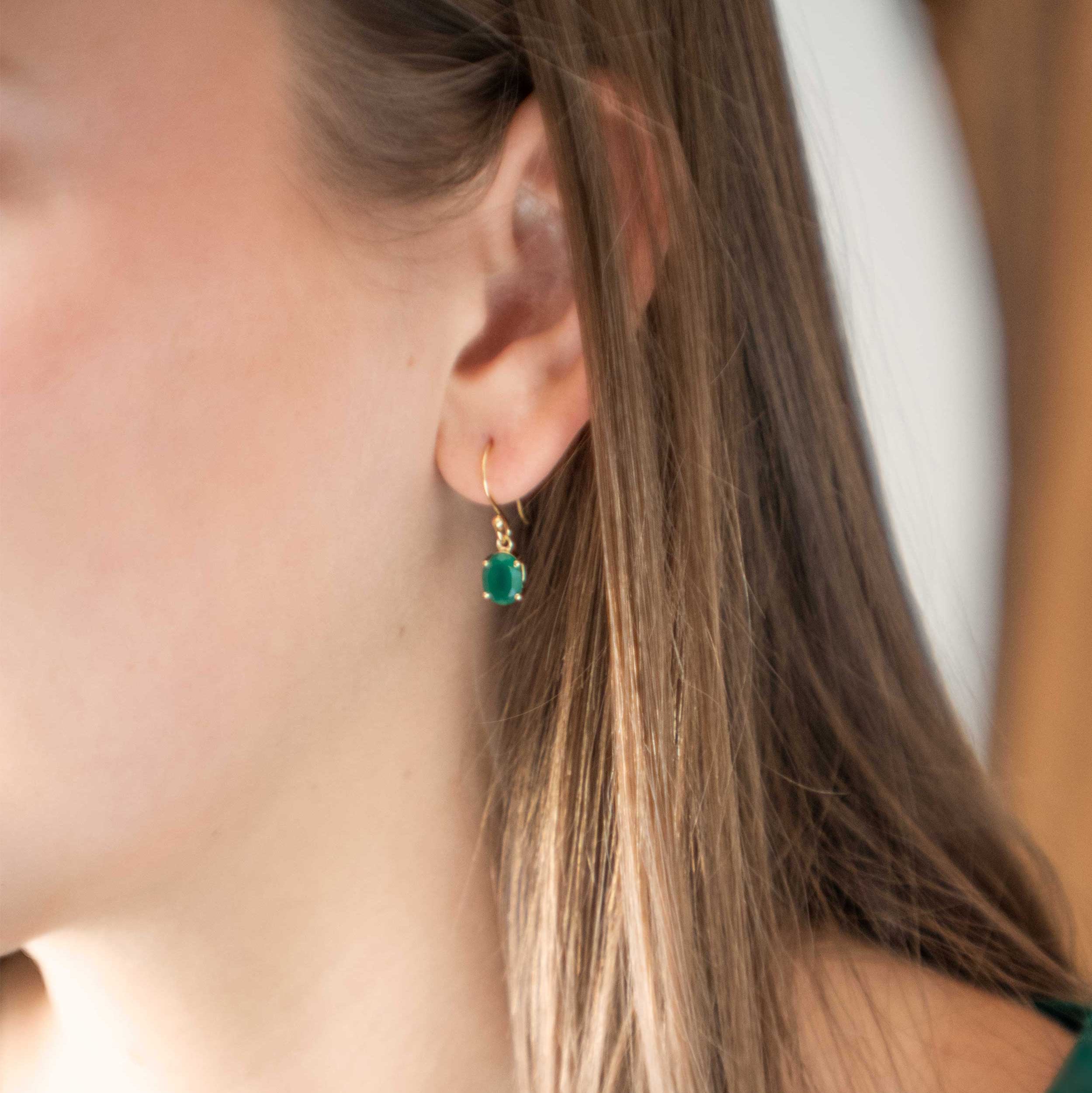 Green Onyx Dangle Drop Gold Earrings gifts for women girls