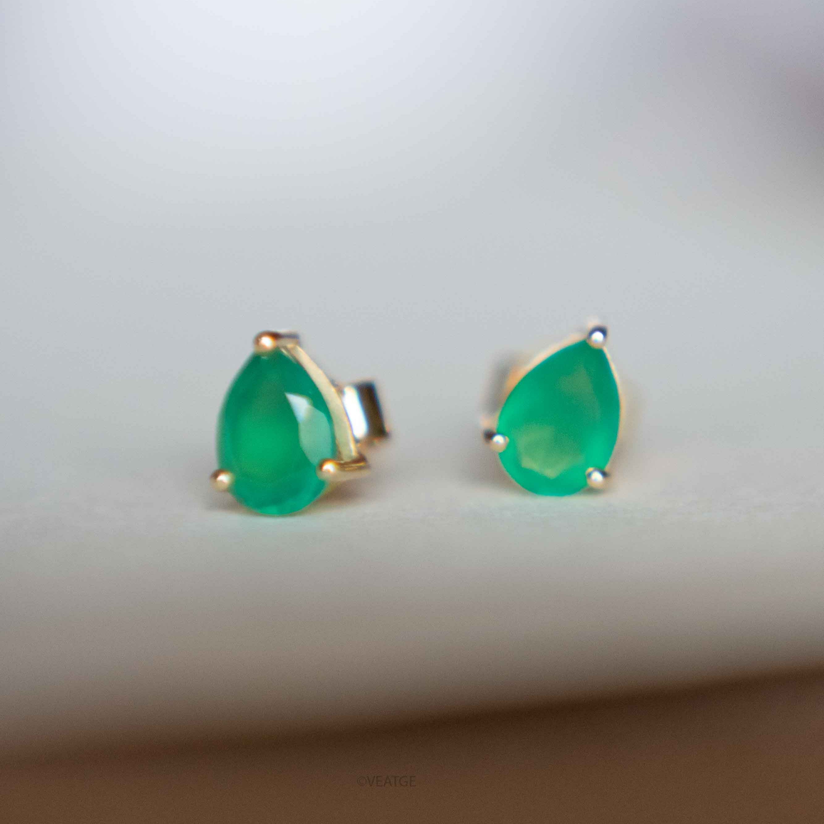 Green Onyx Pear Stud Earrings Gift for Girls May birthstone Gift for Women Gifts for Mom