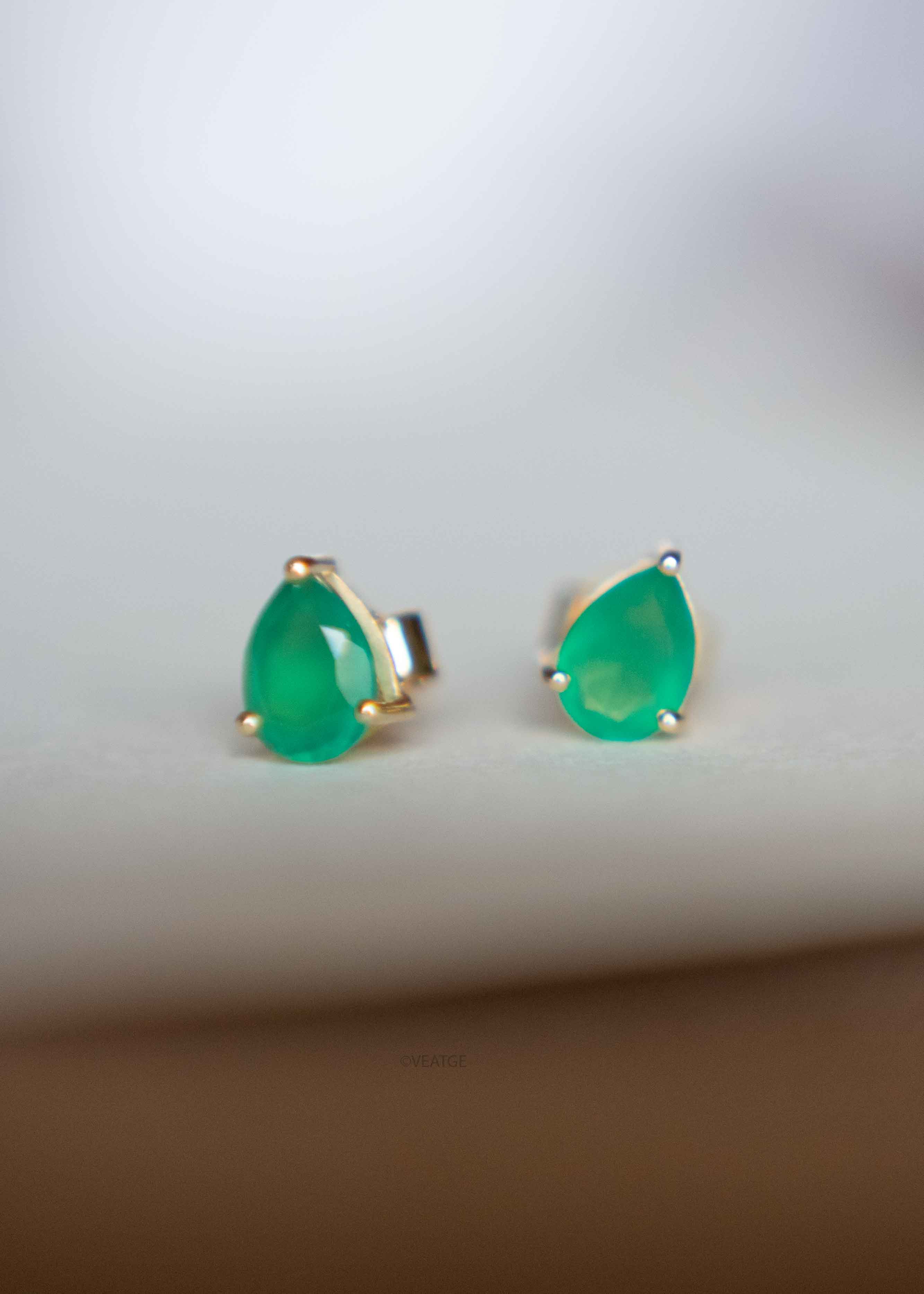 Green Onyx Pear Stud Earrings Gift for Girls May birthstone Gift for Women Gifts for Mom