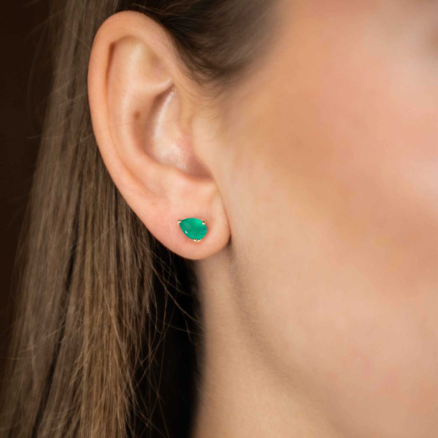 Green Onyx Pear Stud Earrings Gift for Girls May birthstone Gift for Women Gifts for Mom