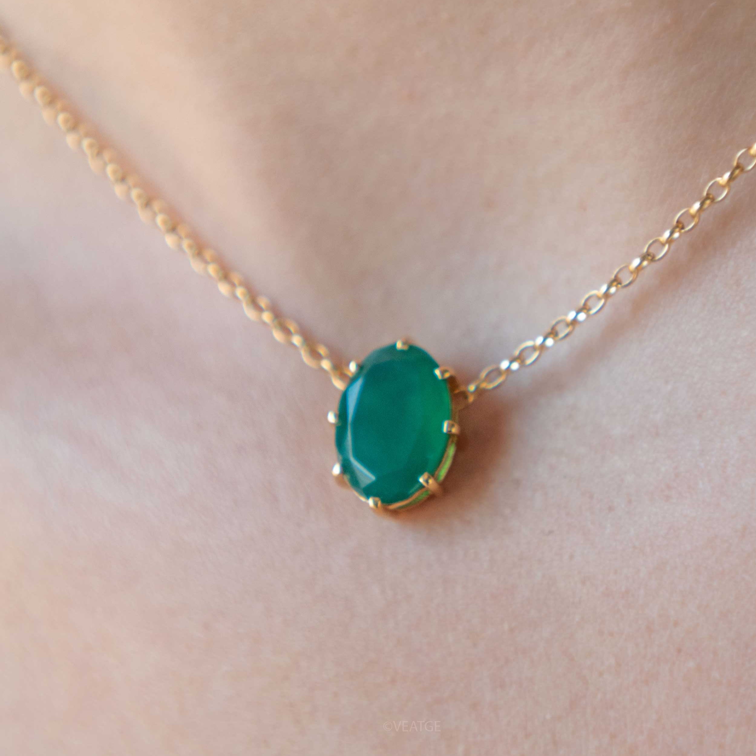 Green Onyx Gold Necklace Choker Emerald Gift for Women Girls