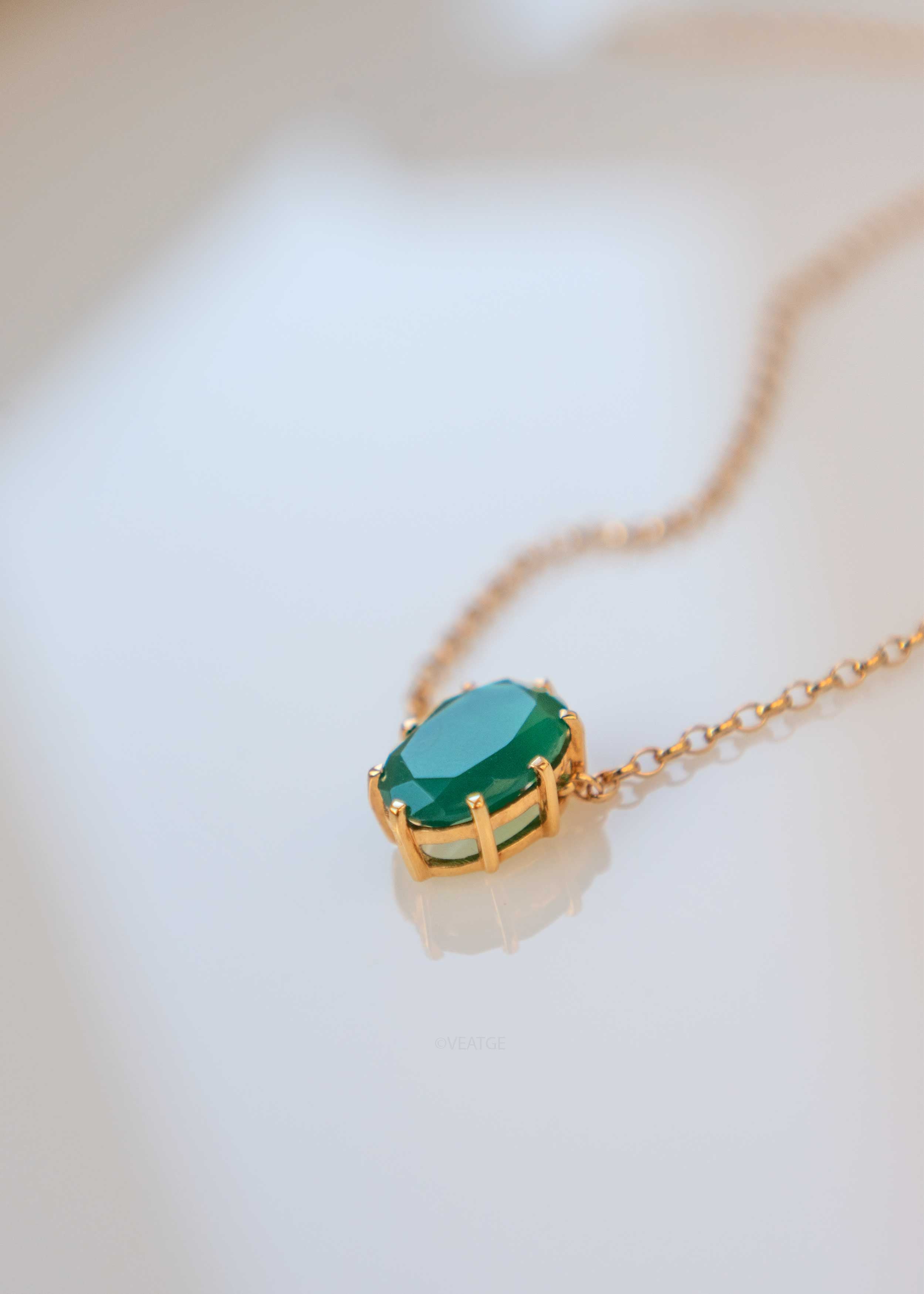 Green Onyx Gold Necklace Choker Emerald Gift for Women Girls