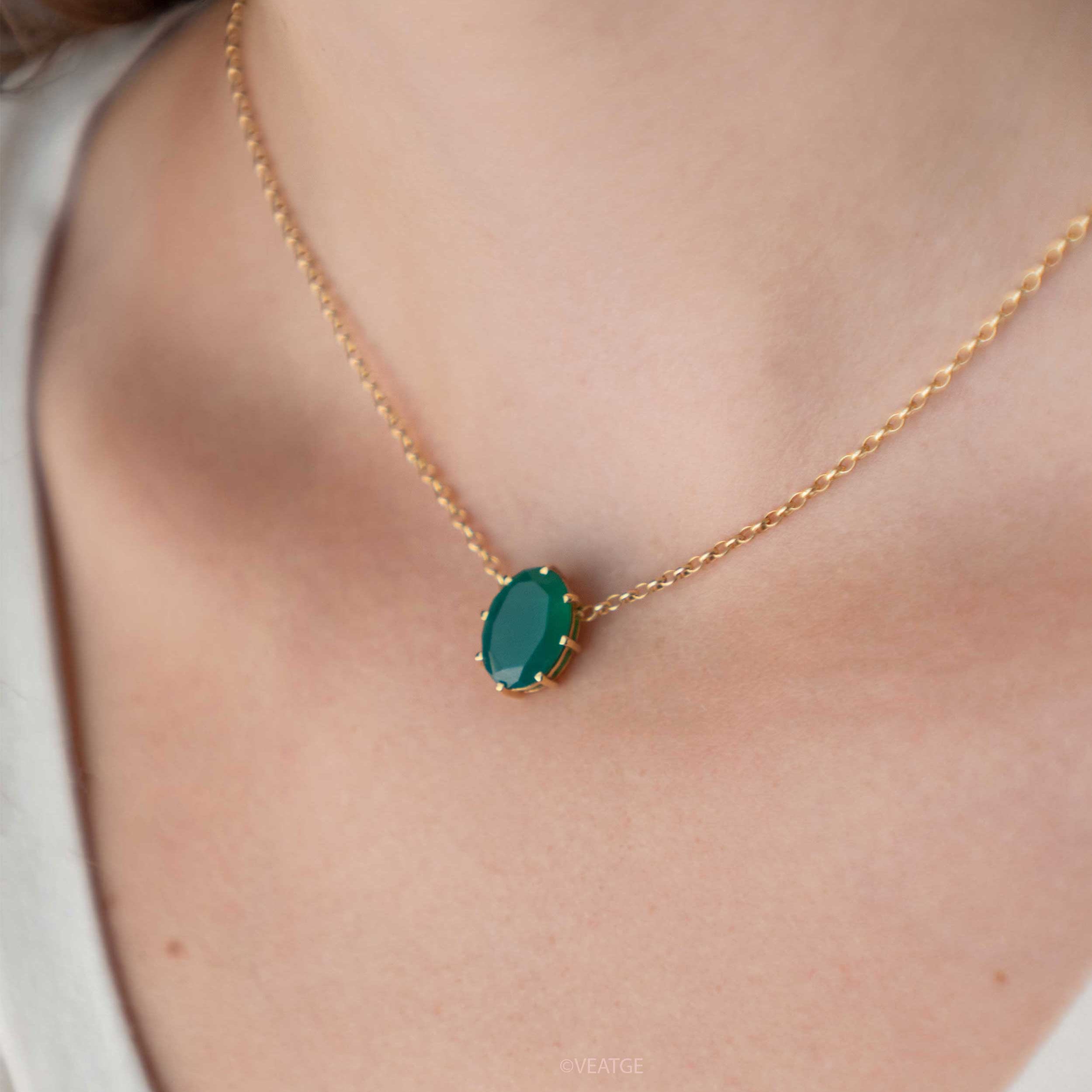 Green Onyx Gold Necklace Choker Emerald Gift for Women Girls