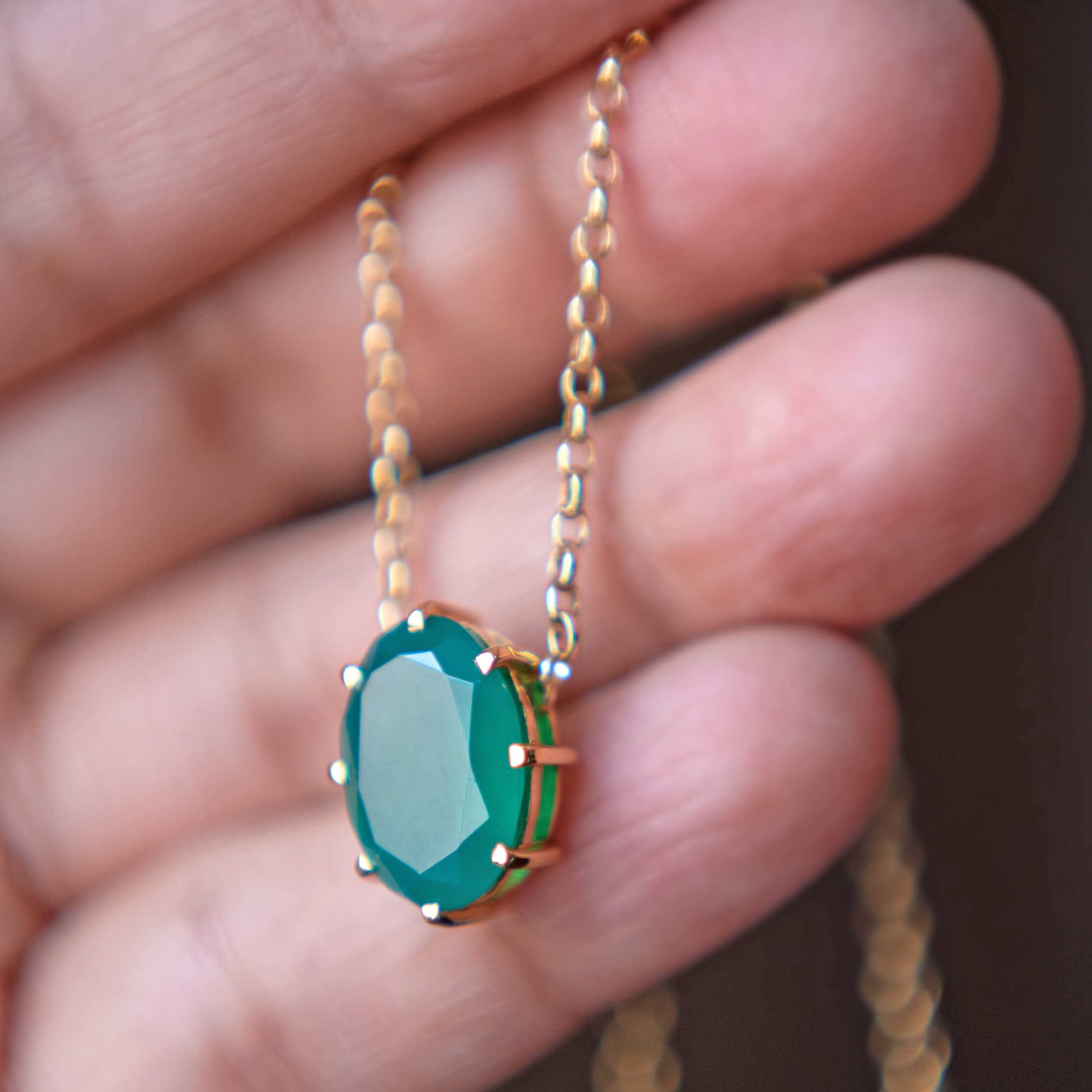 Green Onyx Gold Necklace Choker Emerald Gift for Women Girls