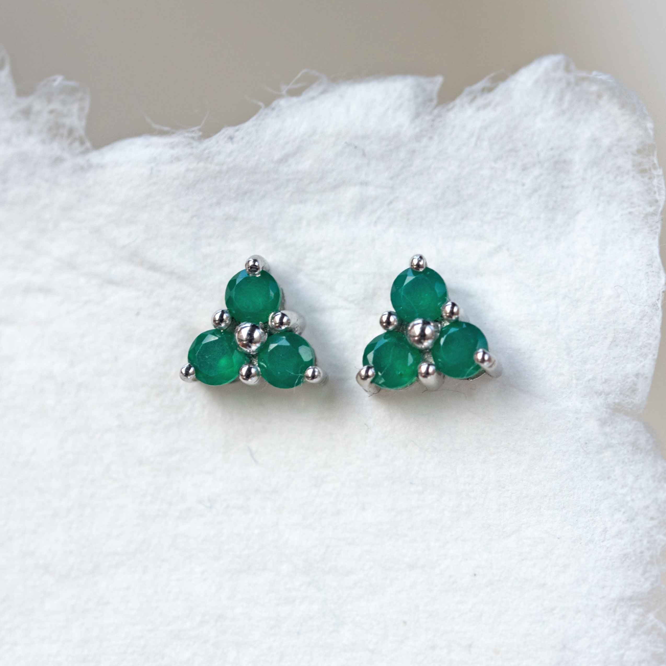 green onyx earrings silver genuine gemstone emerald color birthstone studs