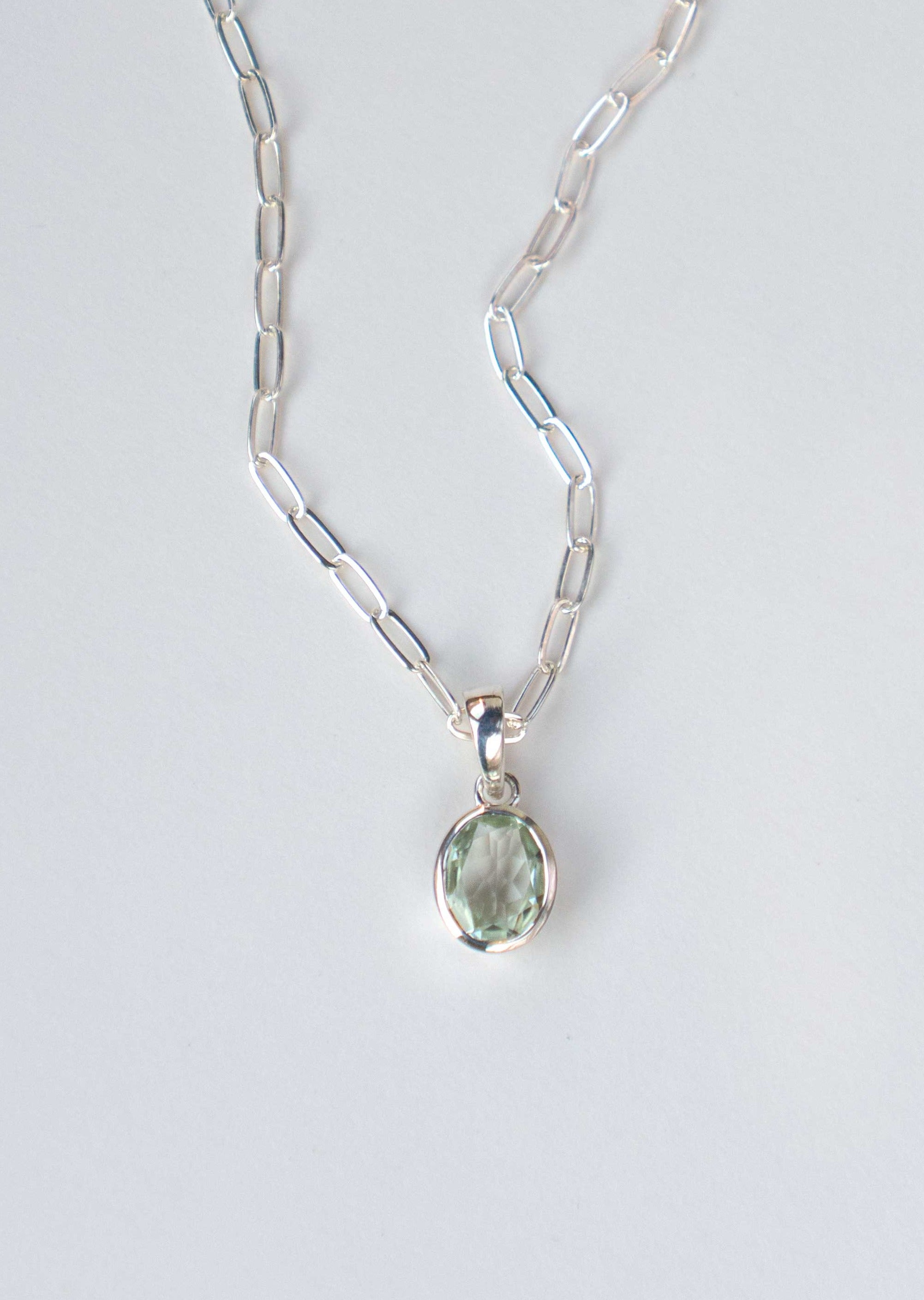 Green Amethyst Sterling Silver Necklace February Birthstone Gemstone Gifts for Girls Women Anniversary birthday