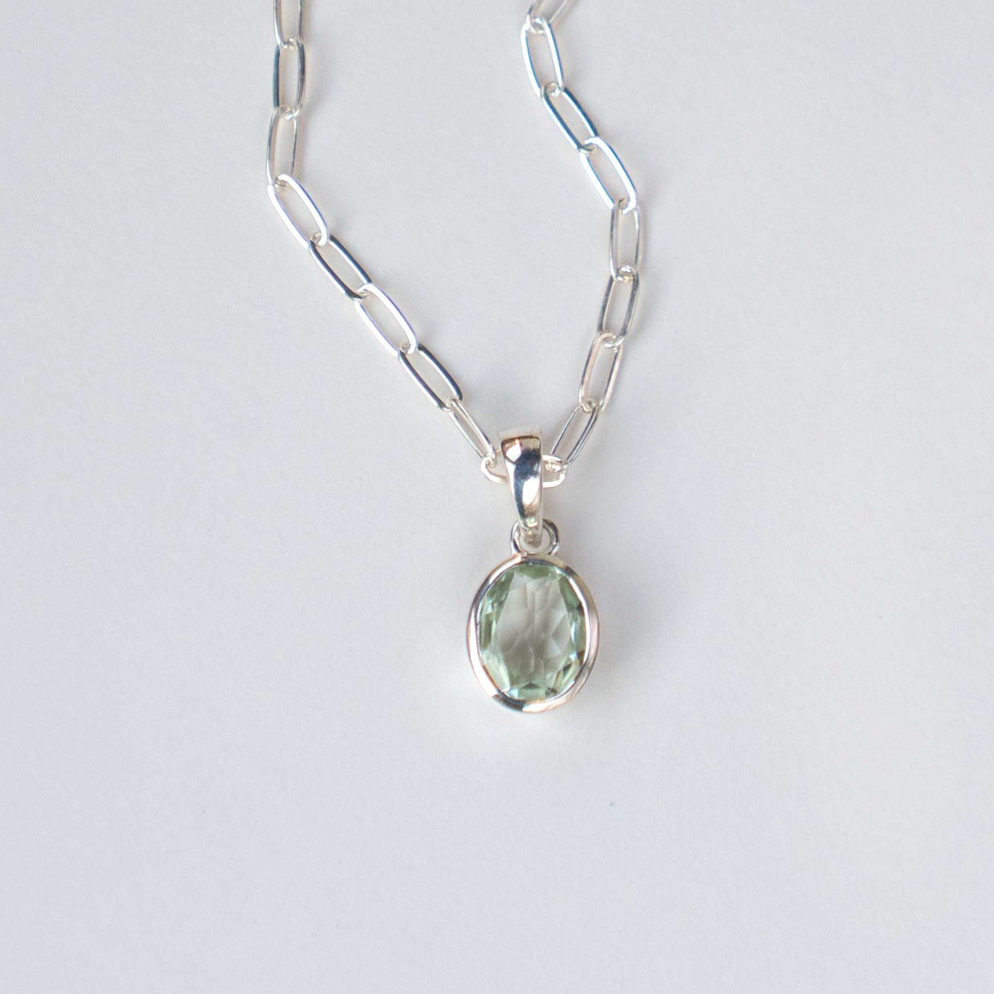 Green Amethyst Sterling Silver Necklace February Birthstone Gemstone Gifts for Girls Women Anniversary birthday