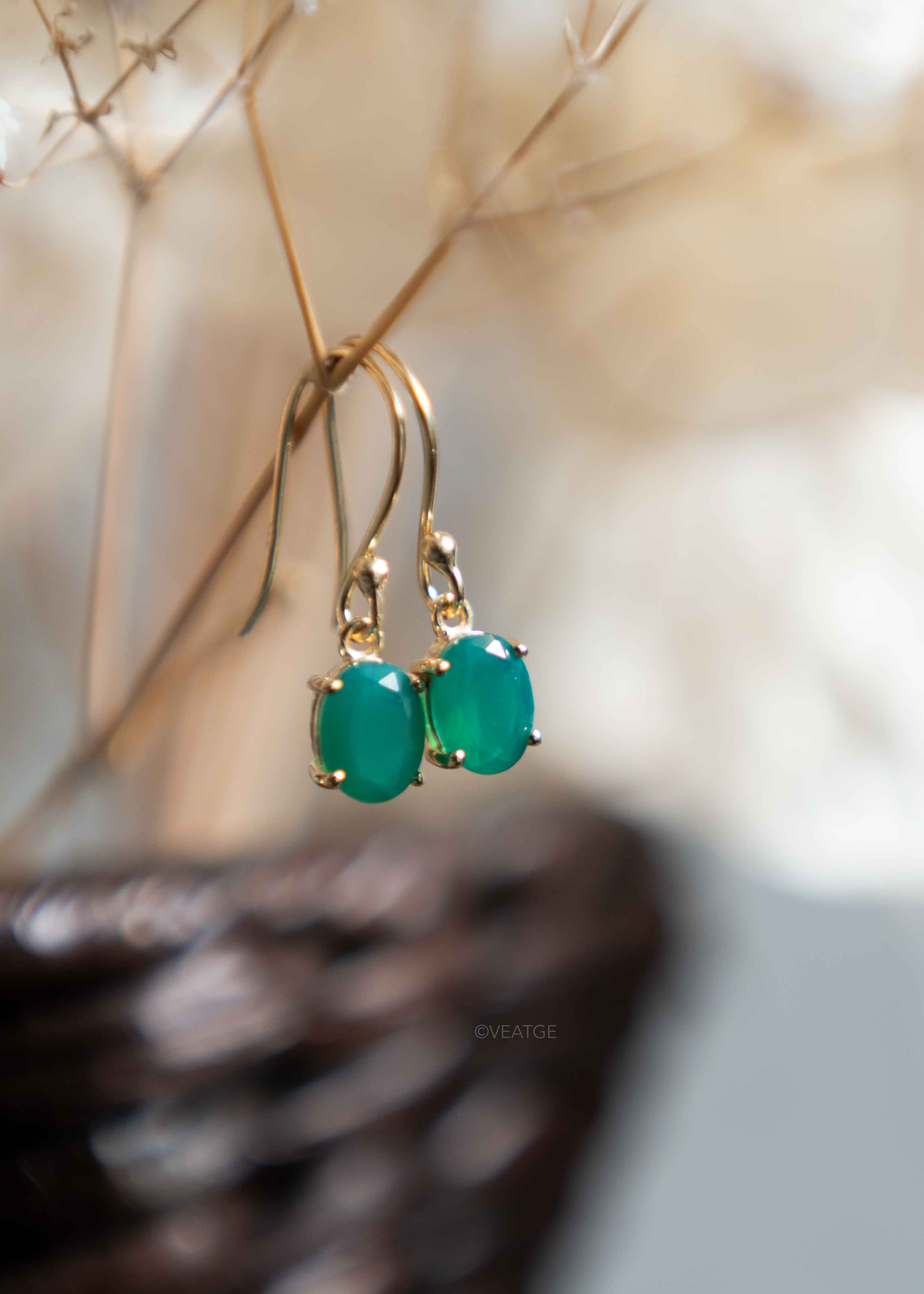 Green Onyx Dangle Drop Gold Earrings gifts for women girls