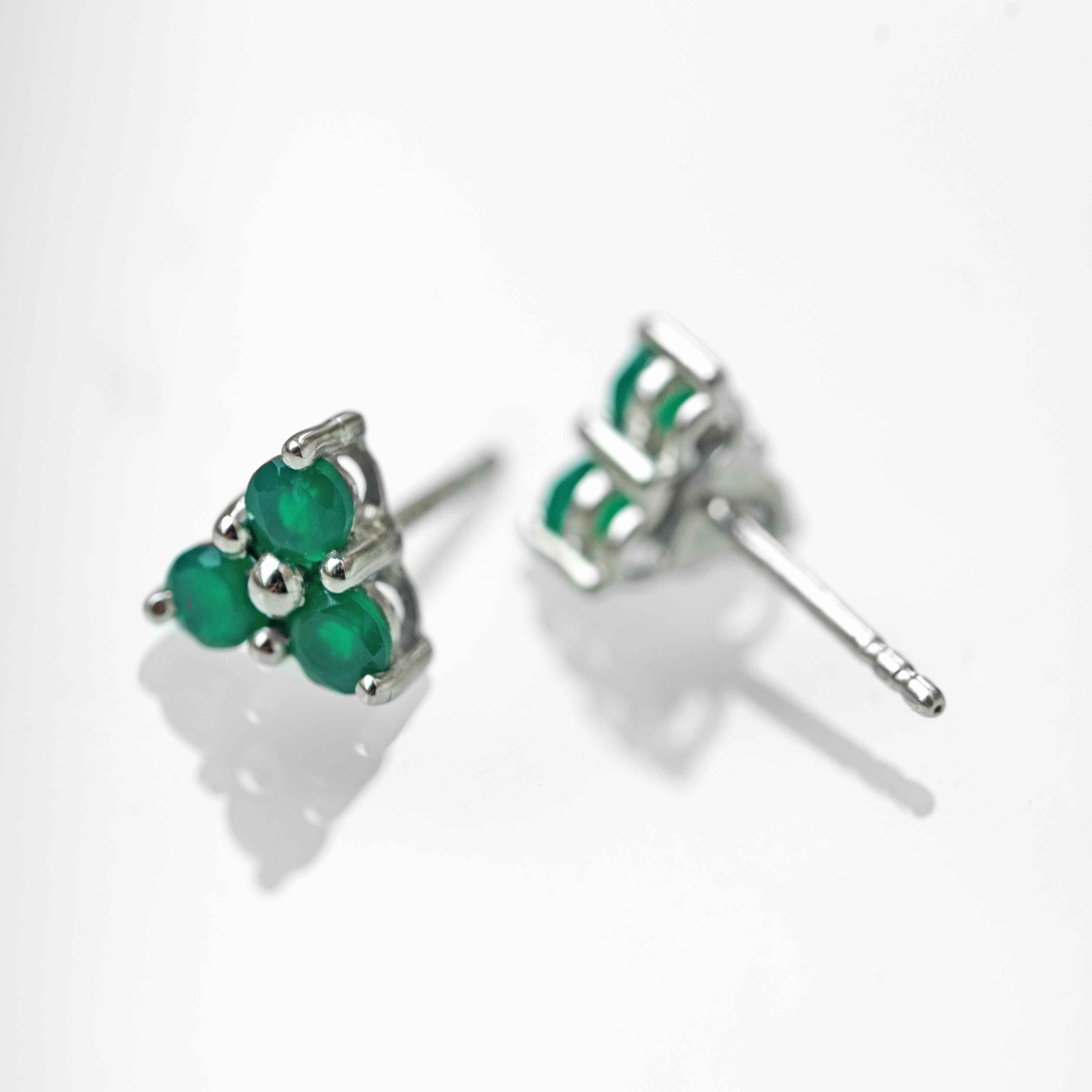 green onyx earrings silver genuine gemstone emerald color birthstone studs