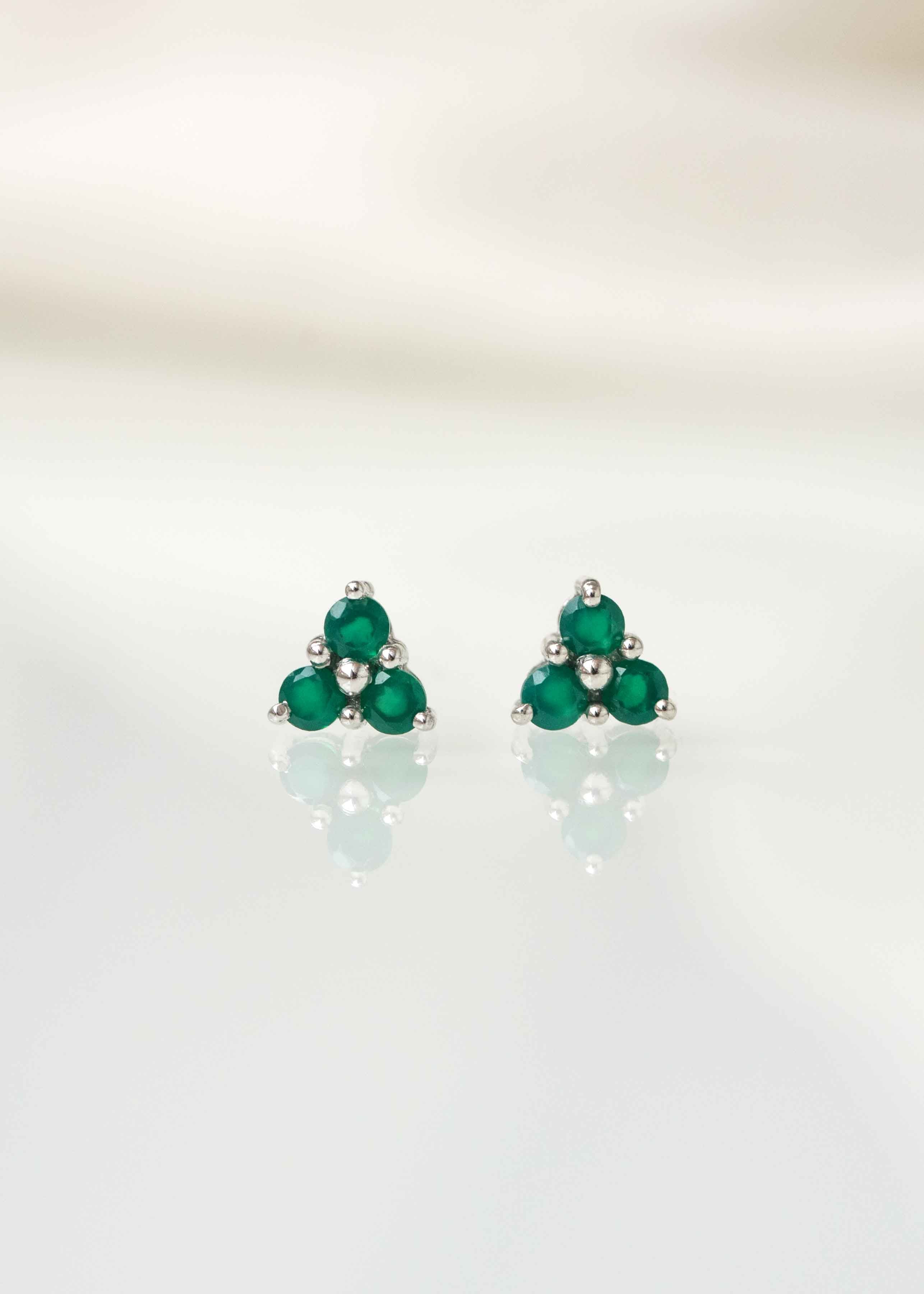 green onyx earrings silver genuine gemstone emerald color birthstone studs