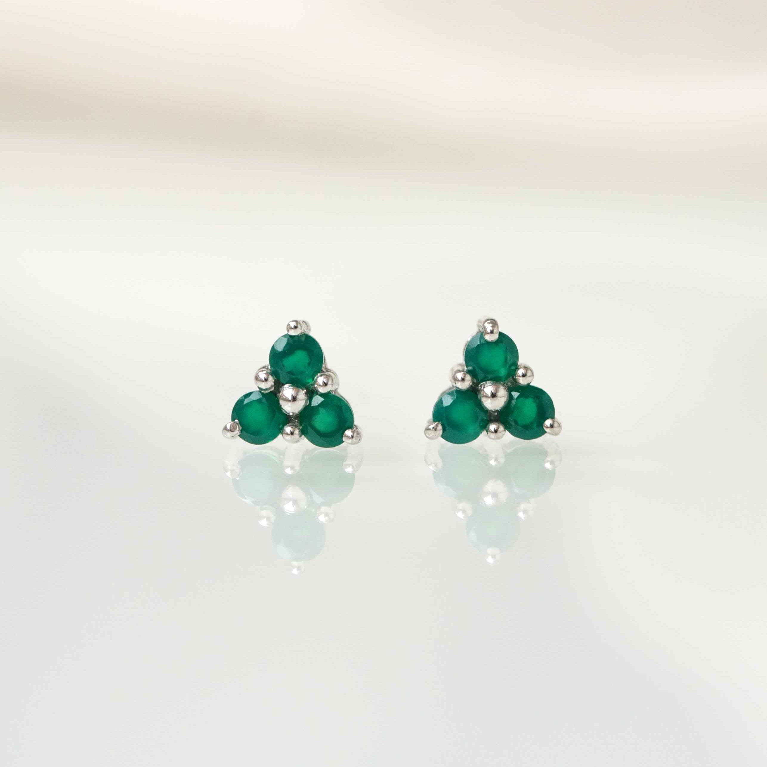 green onyx earrings silver genuine gemstone emerald color birthstone studs