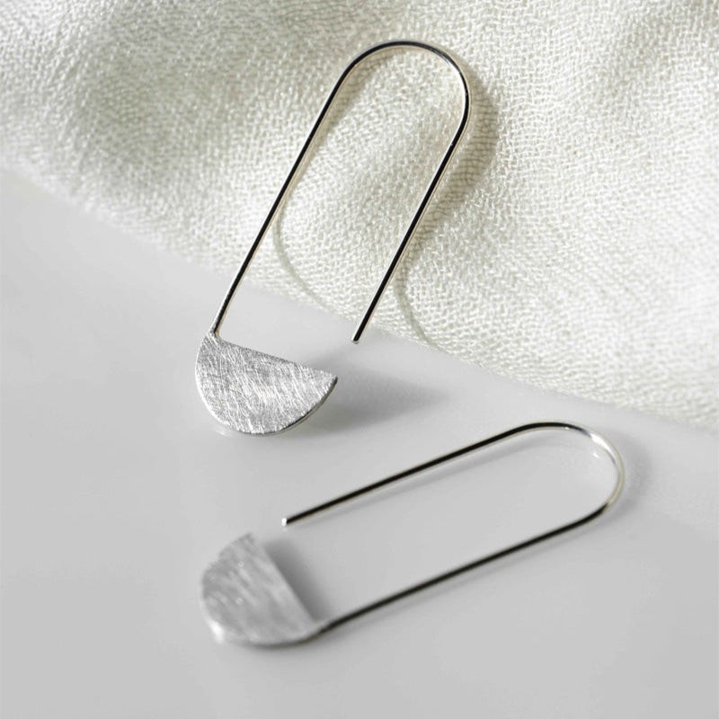 Half Circle Earrings Sterling Silver Half Round Crescent Semi Circle Hoops