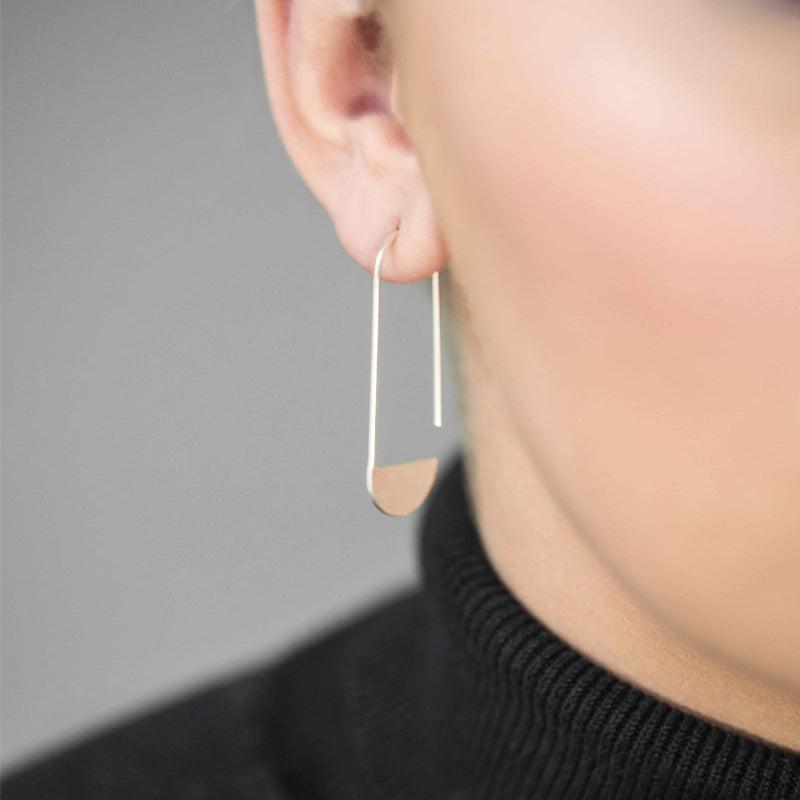 Half Circle Earrings Sterling Silver Half Round Crescent Semi Circle Hoops