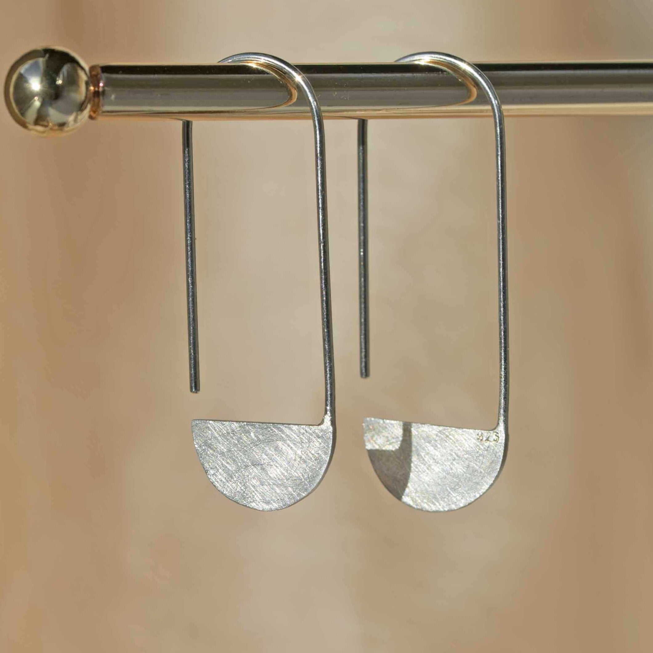 Half Circle Earrings Sterling Silver Half Round Crescent Semi Circle Hoops