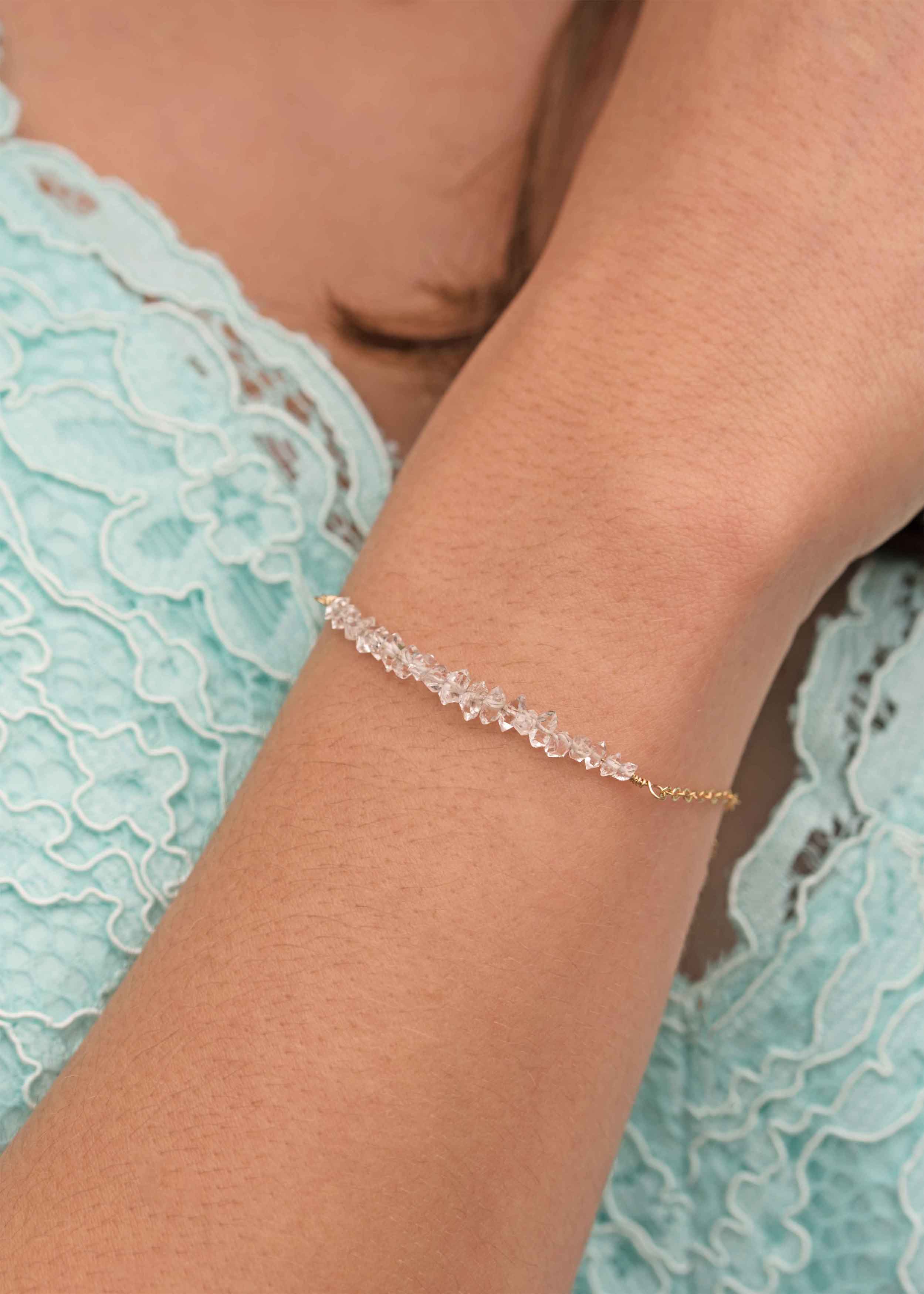 Herkimer Diamond Sparkle Bar Bracelet, Bridal Wedding Bracelet delicate dainty
