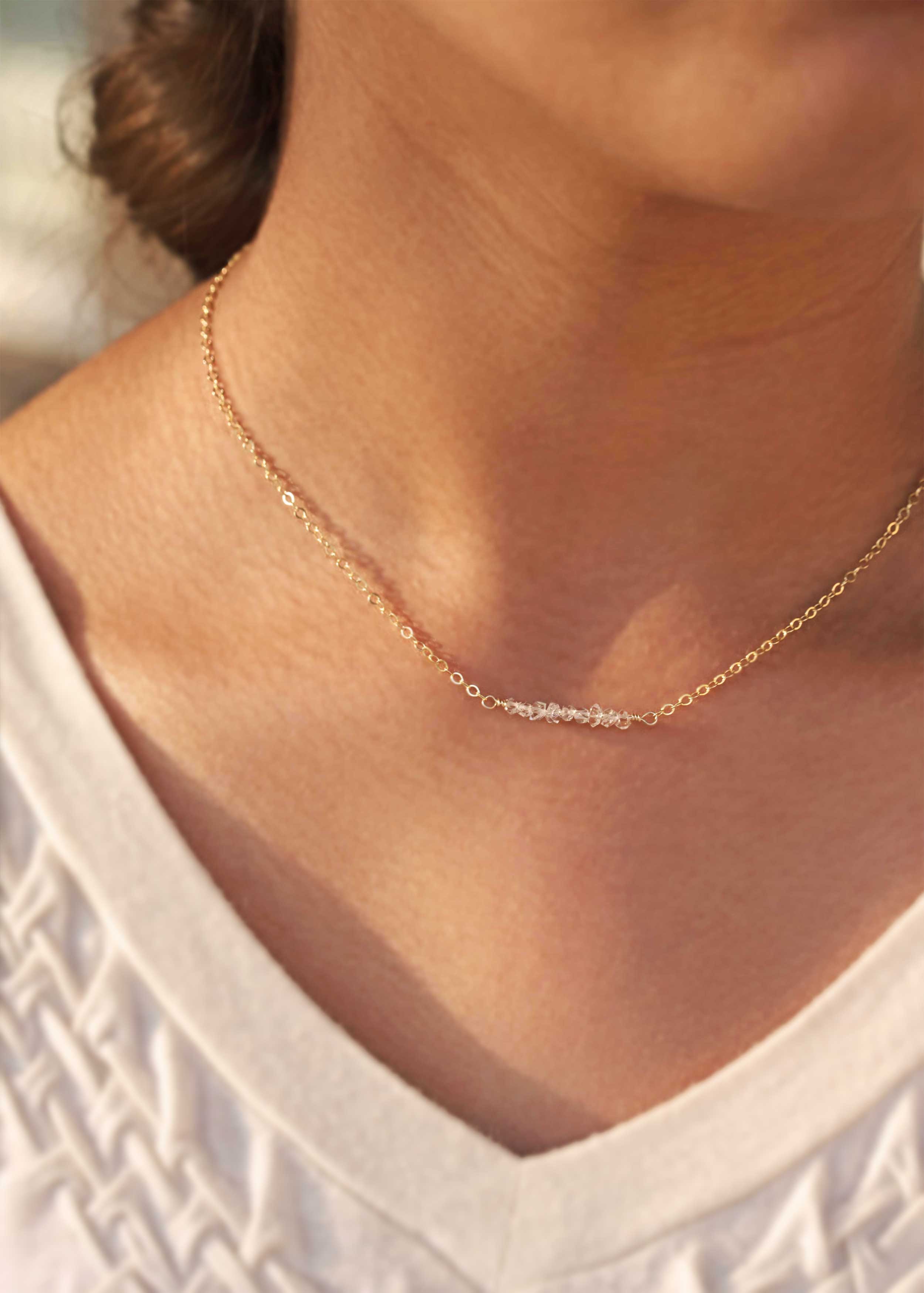 Herkimer Diamond Sparkle Bar Necklace, Bridal Wedding Necklace Choker