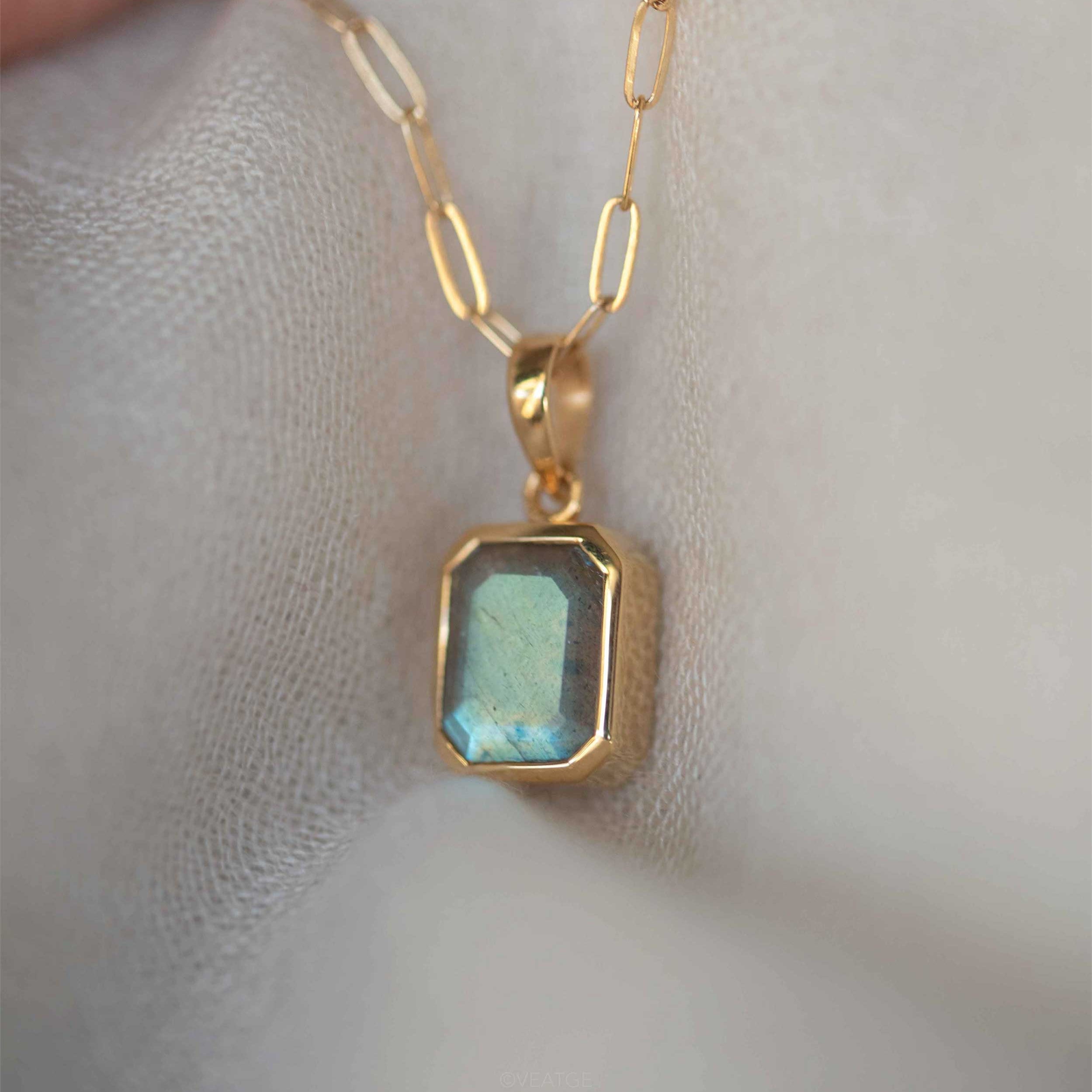 Labradorite Gemstone Necklace Gifts for Women Mom Natural Genuine Gold Modern necklace