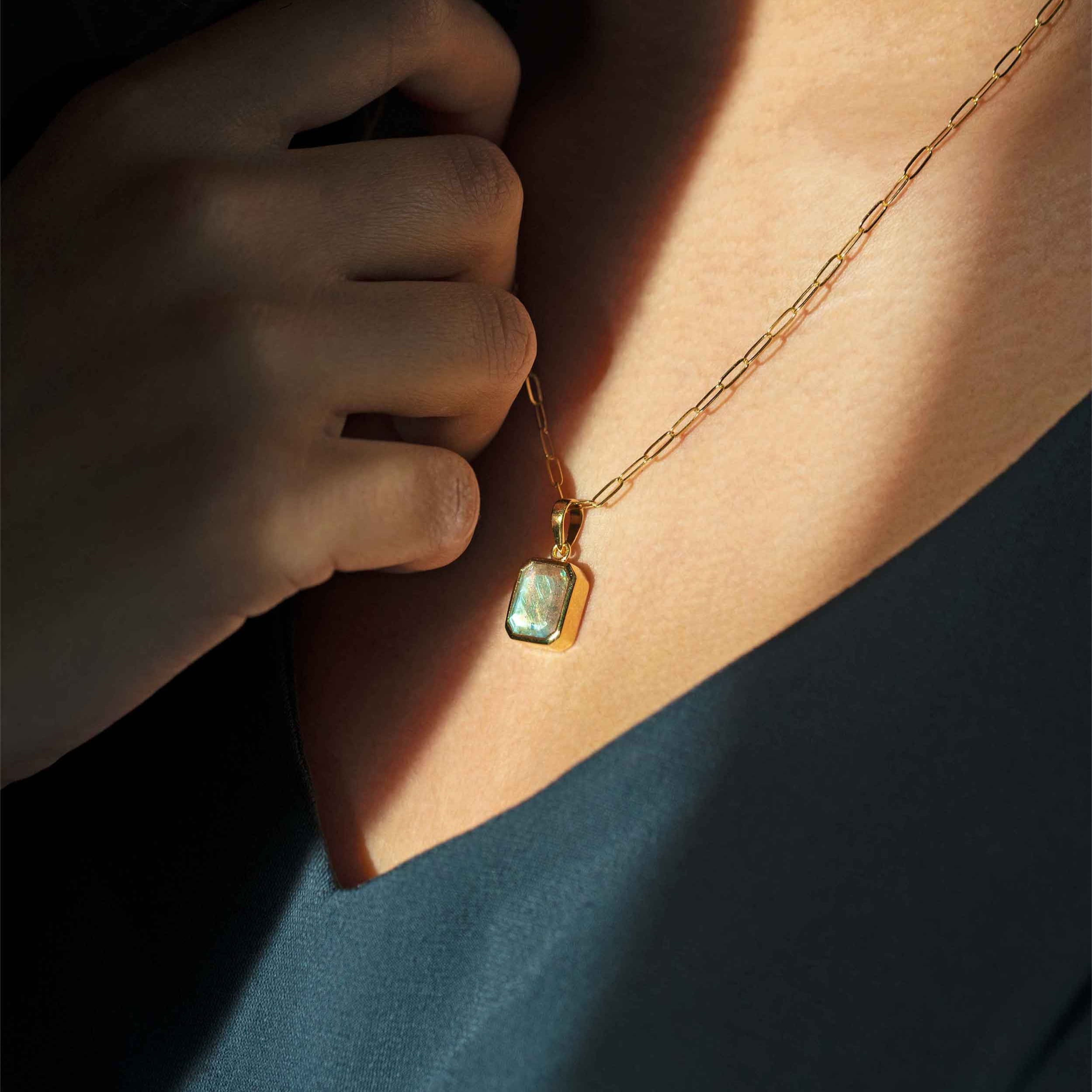 Labradorite Gemstone Necklace Gifts for Women Mom Natural Genuine Gold Modern necklace