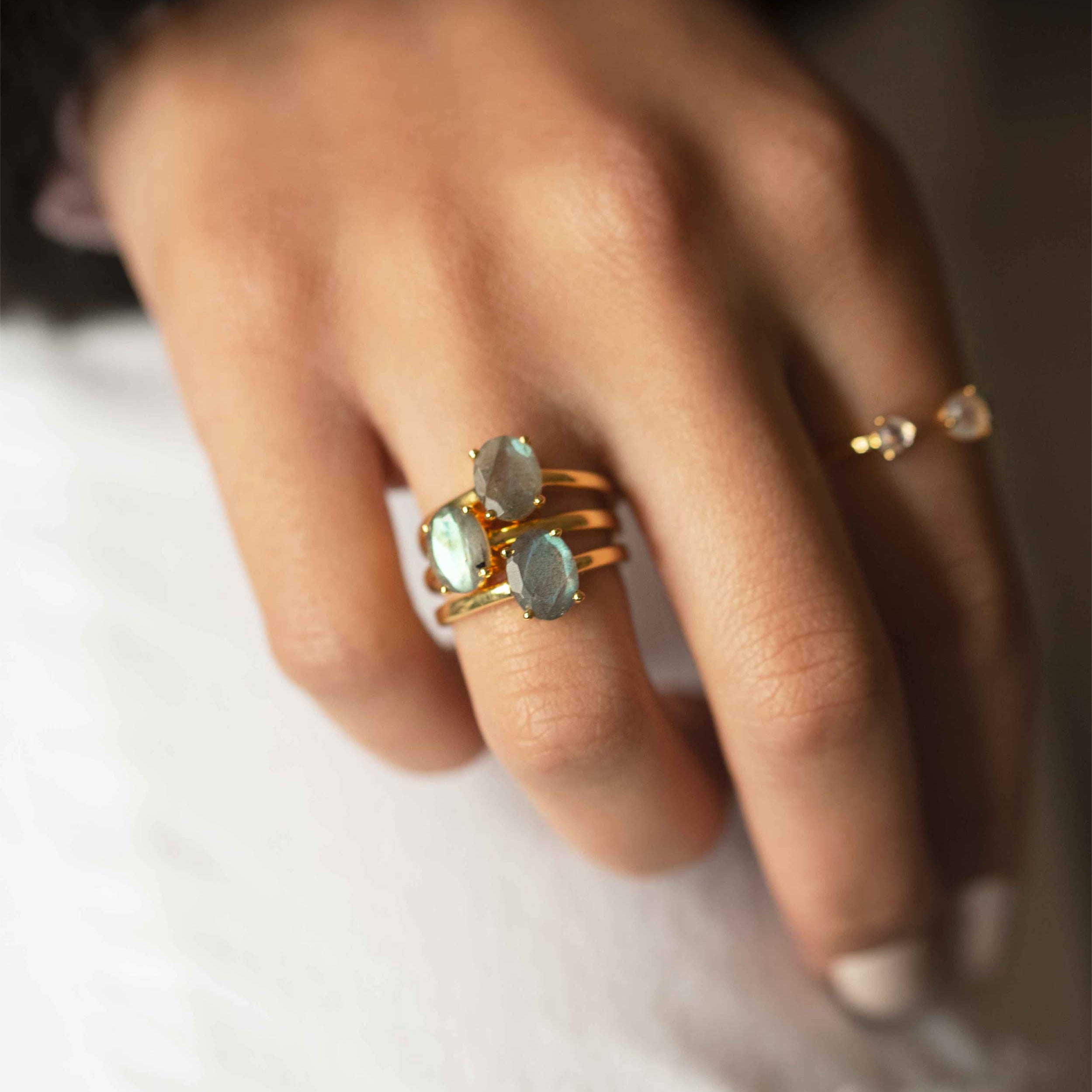 Labradorite Natural Genuine Gemstone Ring Gold Vermeil Gifts for women girls