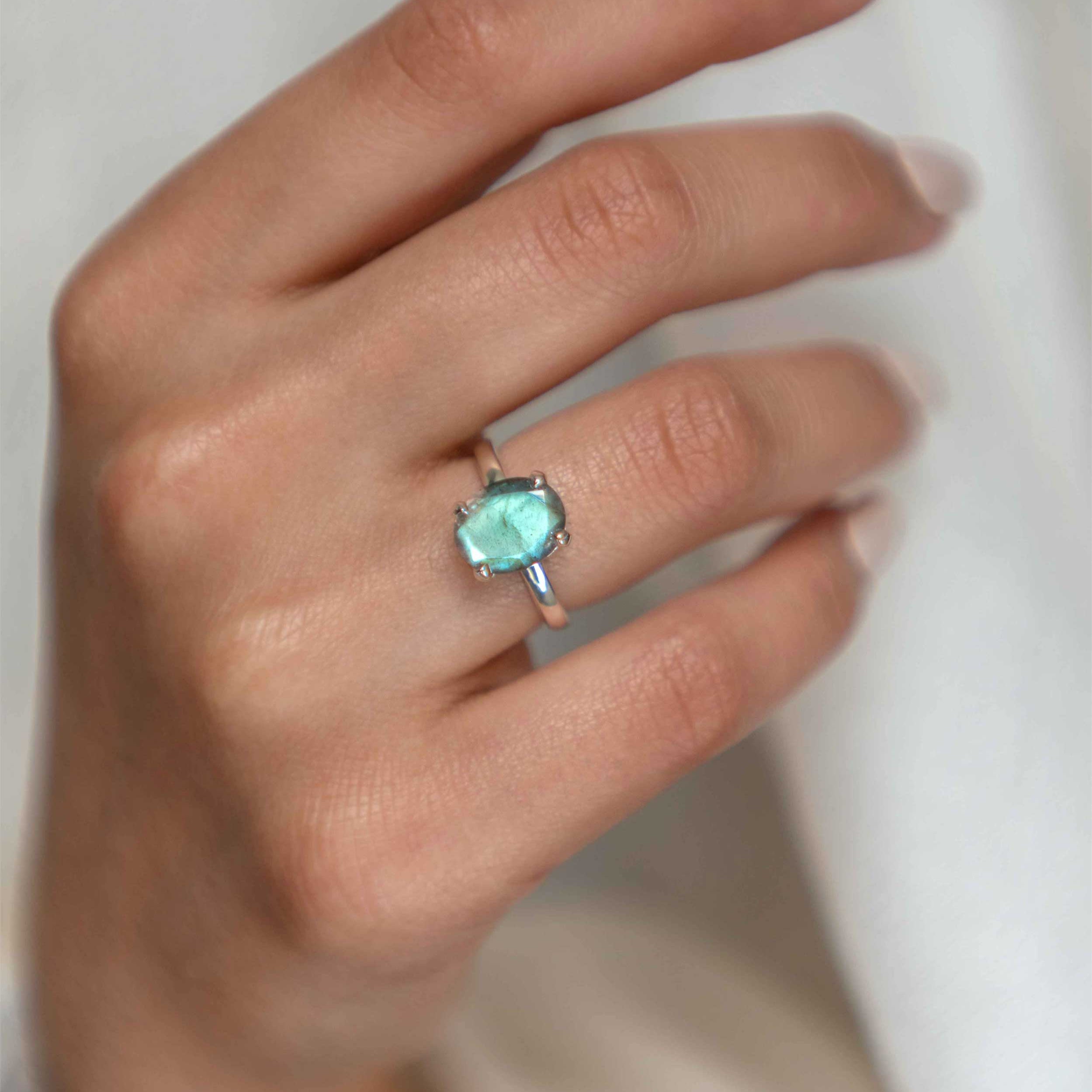 Sterling Silver Genuine Gemstone Labradorite Ring Gifts for women