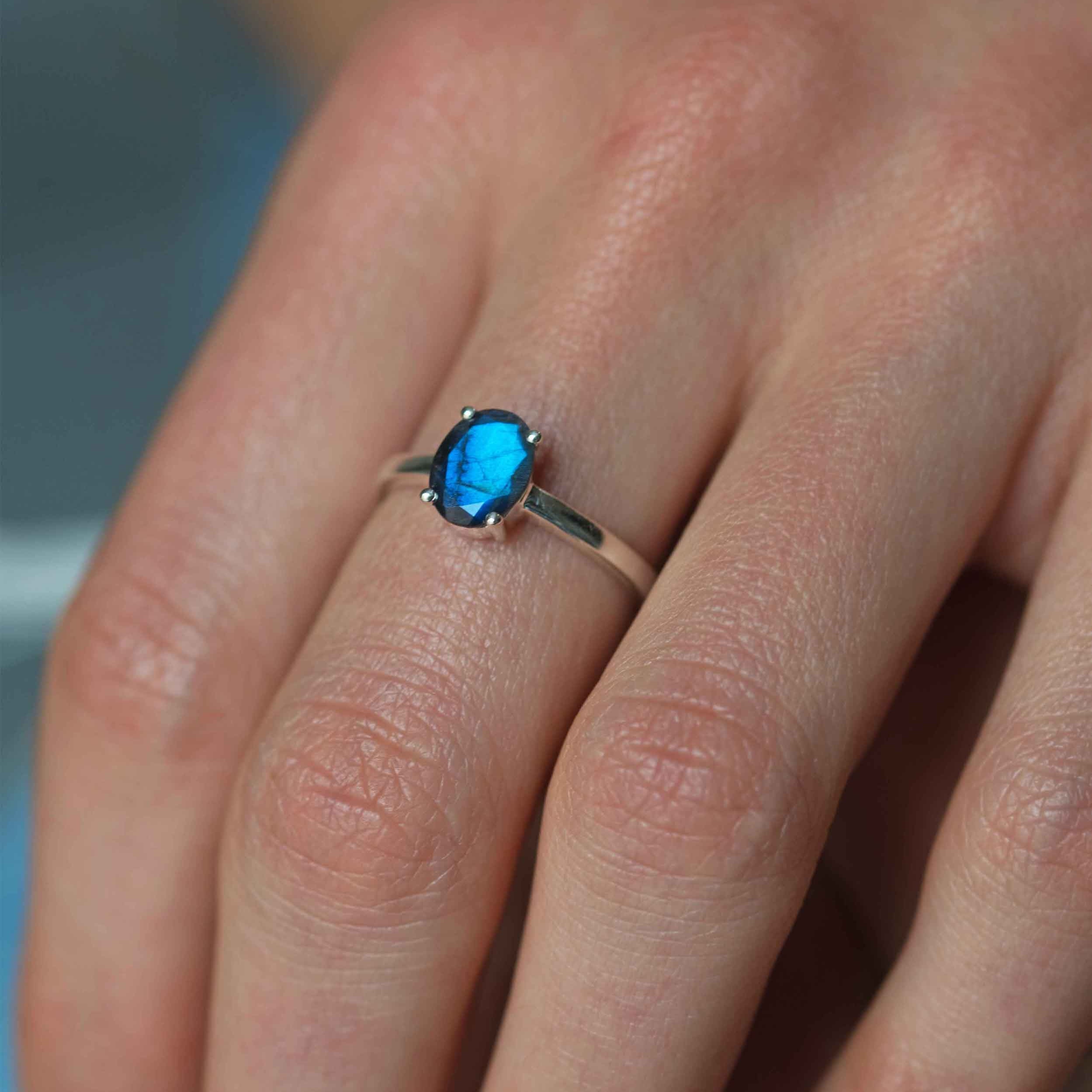 Labradorite Sterling Silver Stacking Gemstone Birthstone Ring