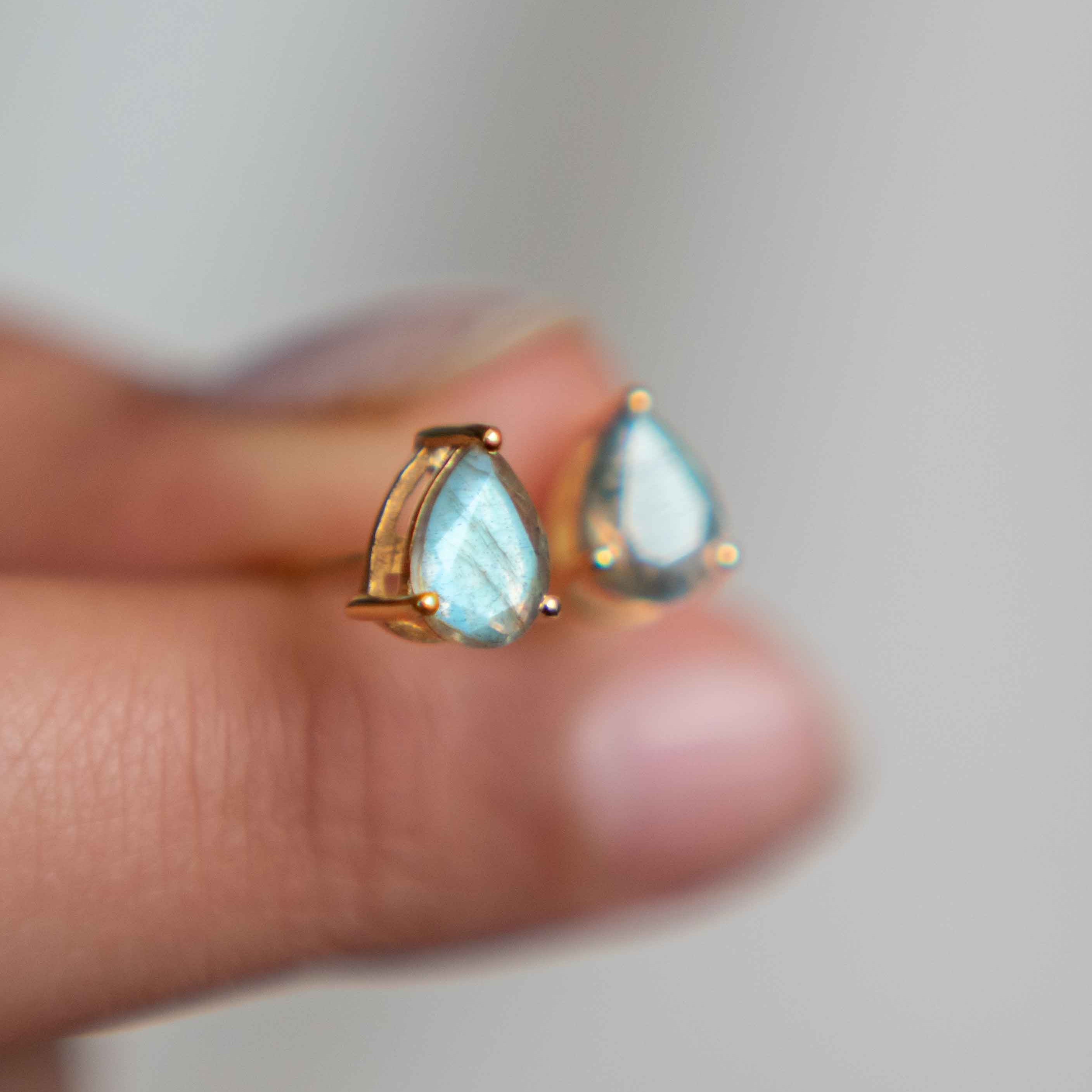 Labradorite Pear Stud Earrings Teardrop Gifts for Mom Girlfriend best friend