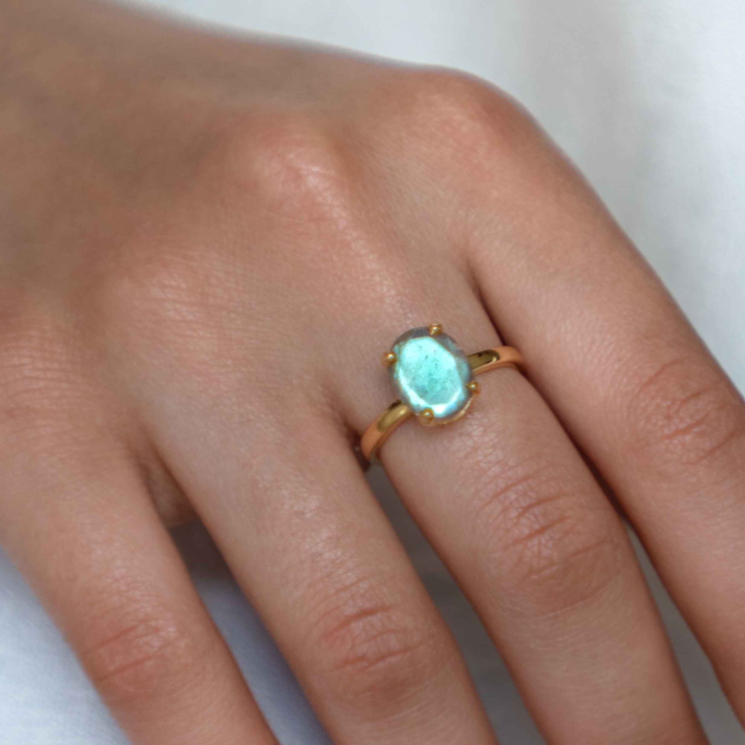 Gold Vermeil Plated on Silver Genuine Gemstone Labradorite Ring Gifts for women