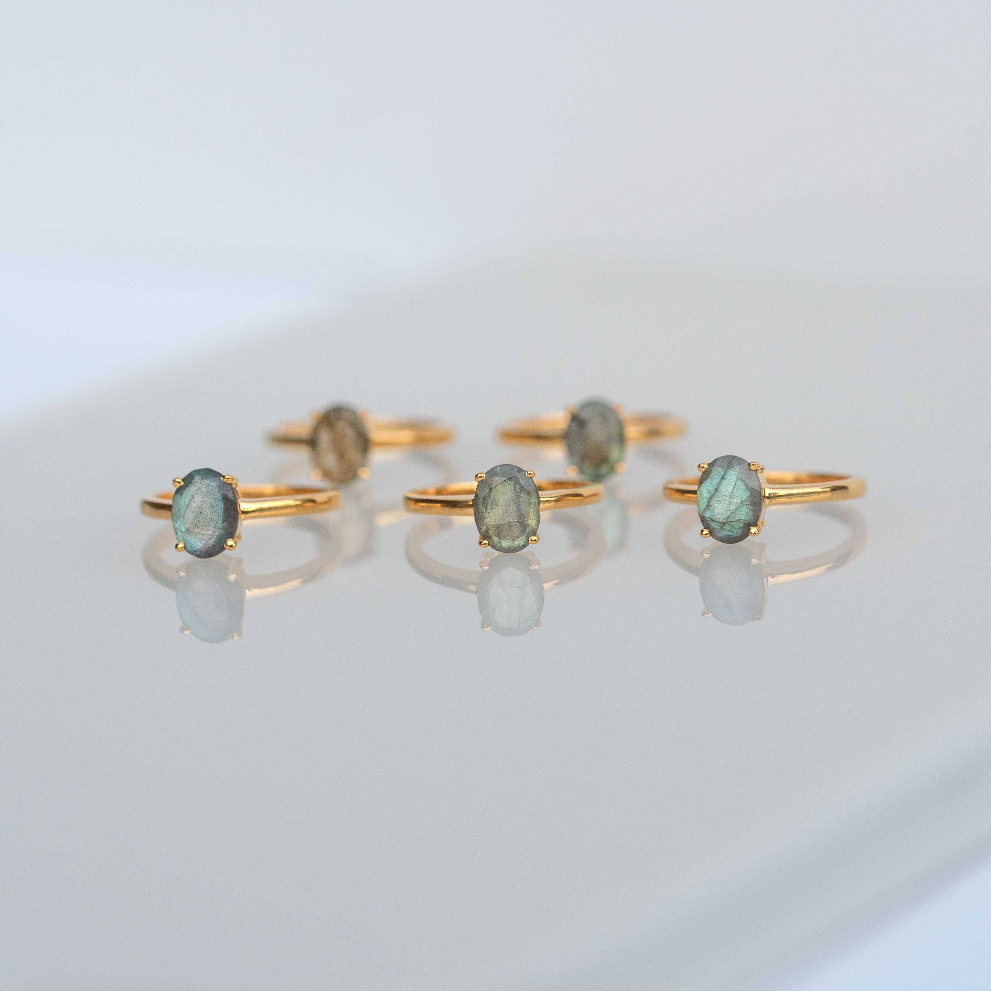 Labradorite Natural Genuine Gemstone Ring Gold Vermeil Gifts for women girls