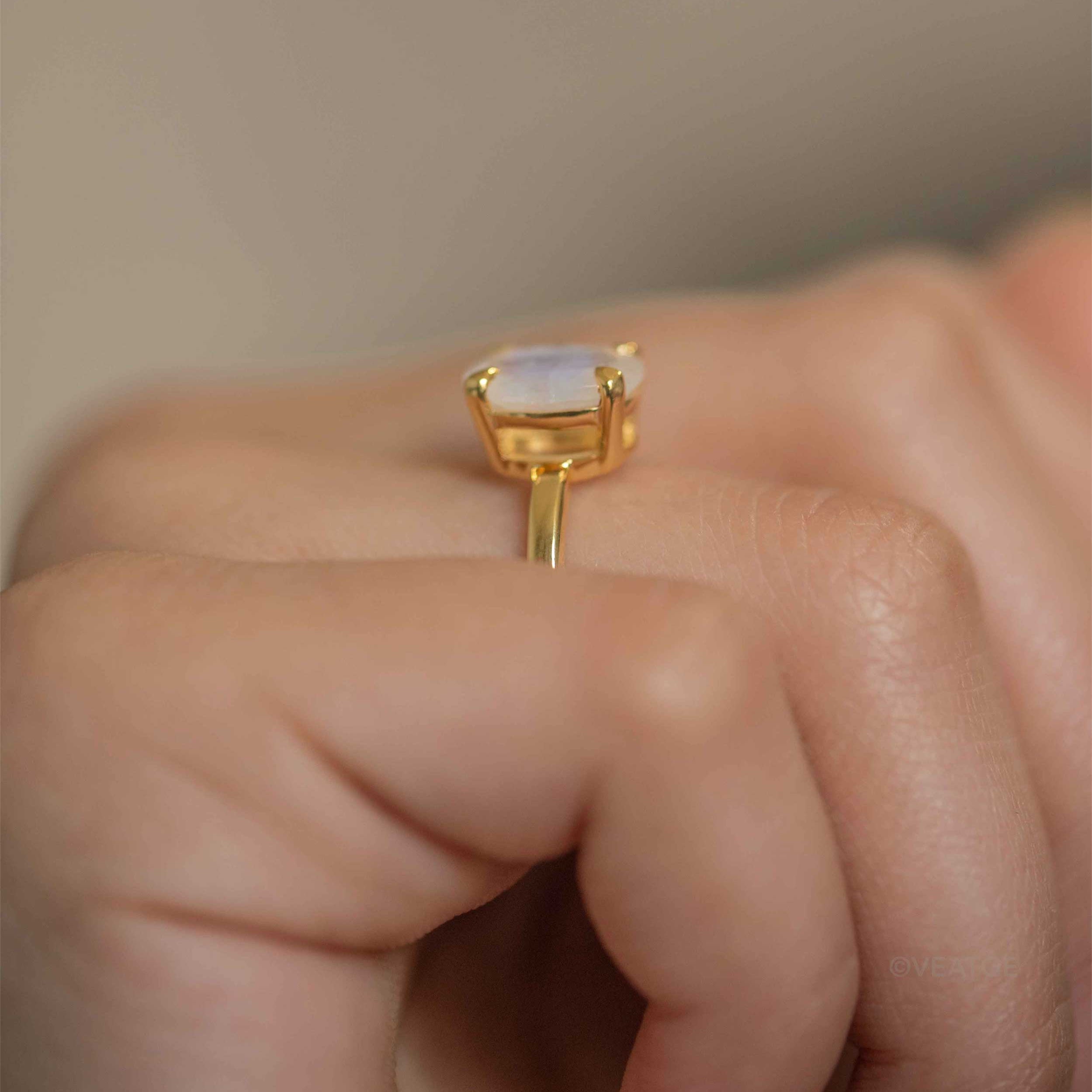 Large Moonstone Ring 18k Gold Vermeil Stacking Stackable Oval Natural Gemstone Engagement Ring for Women